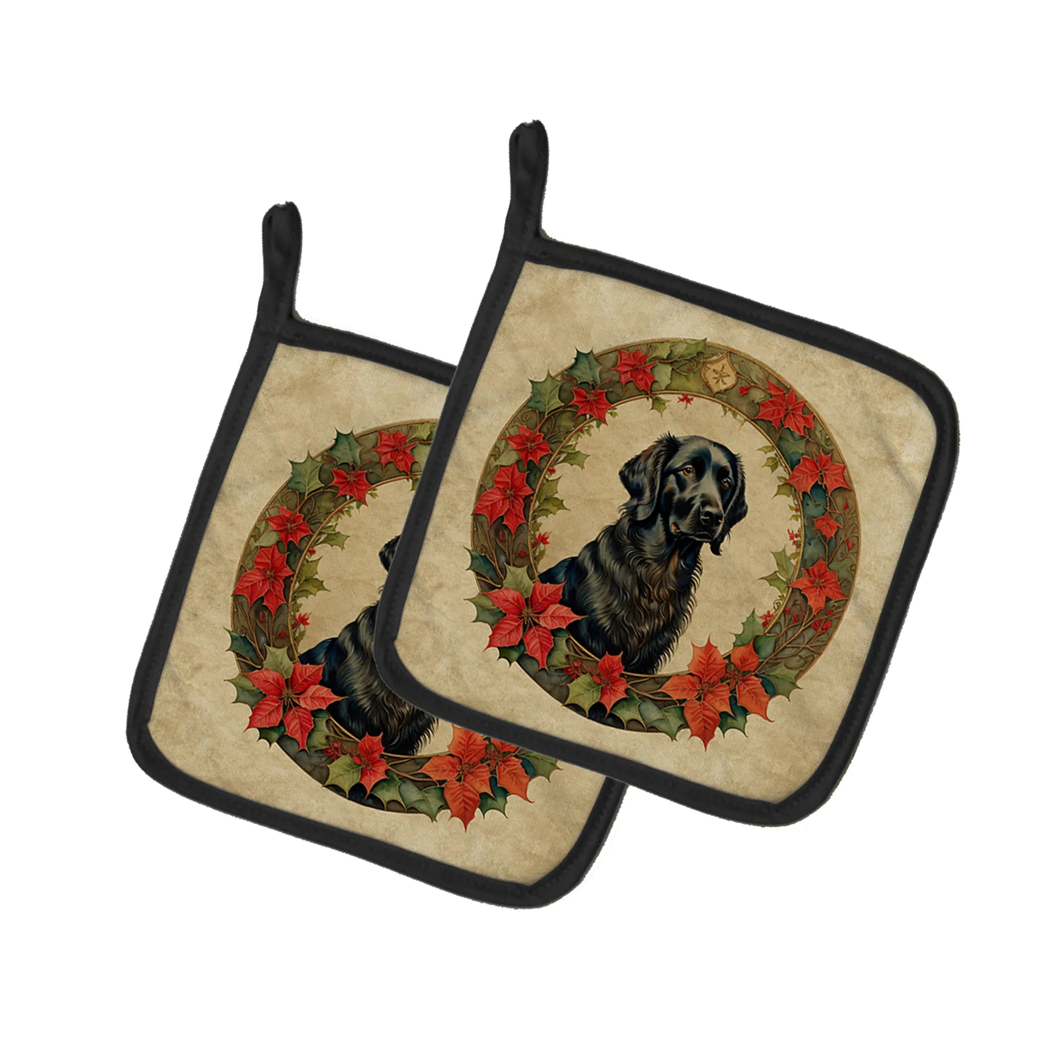 Christmas Flowers Frame Pair of Pot Holders - Size: 7.5HX7.5W | Pack Of: 1 | Collection name: Christmas flowers frame