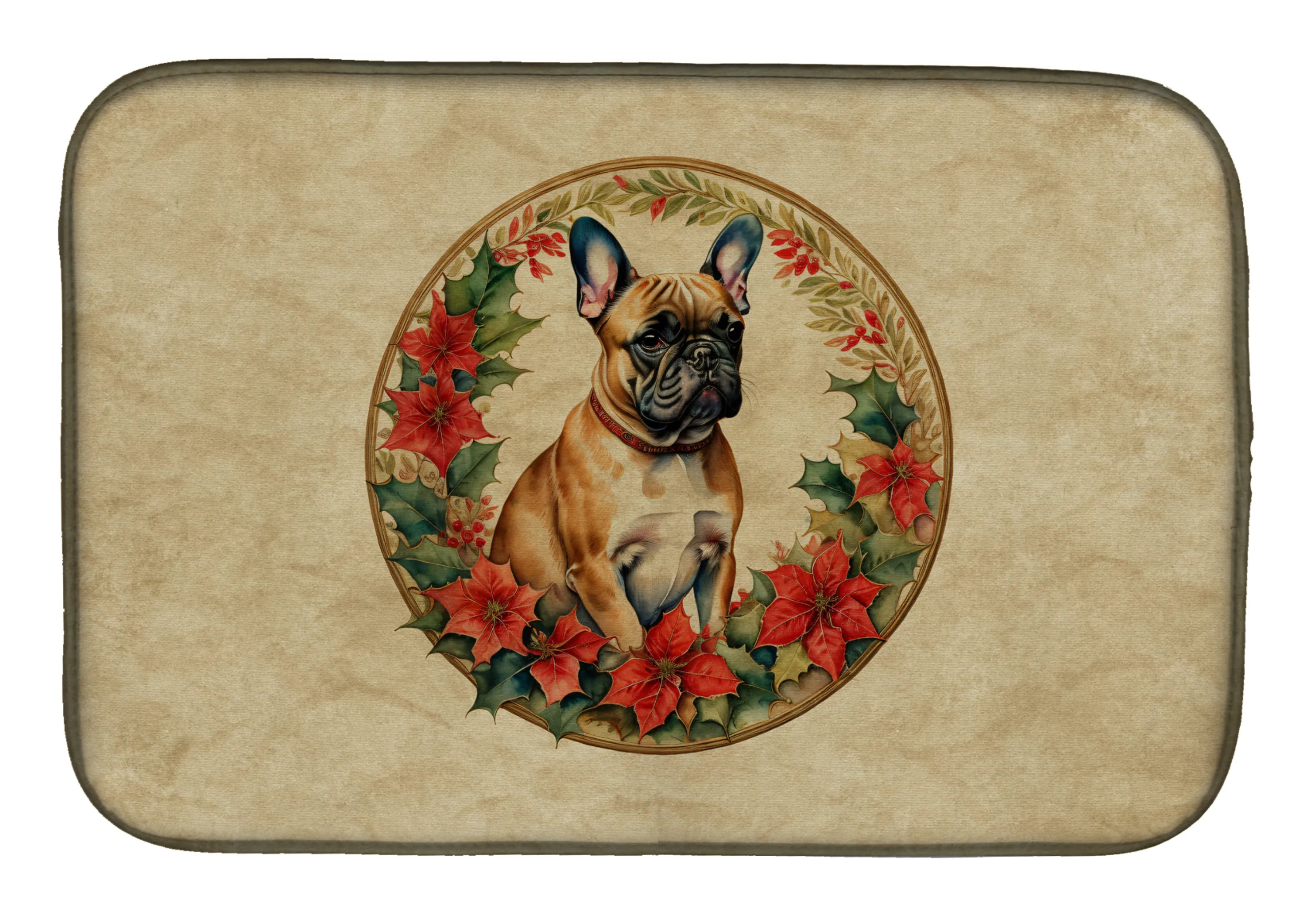 Christmas Flowers Frame Dish Drying Mat - Size: 14  X 21" | Pack Of: 1 | Collection name: Christmas flowers frame