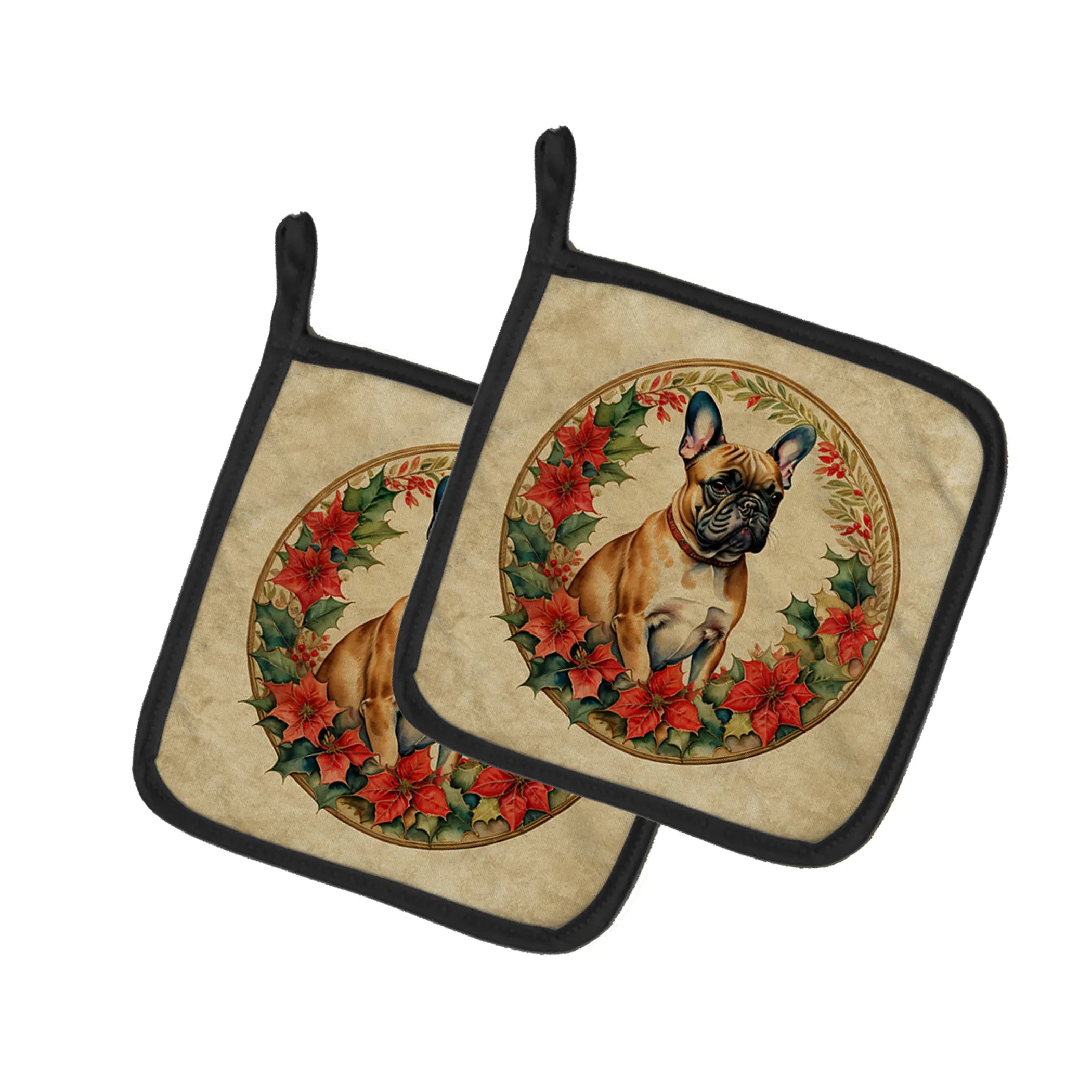 Christmas Flowers Frame Pair of Pot Holders - Size: 7.5HX7.5W | Pack Of: 1 | Collection name: Christmas flowers frame