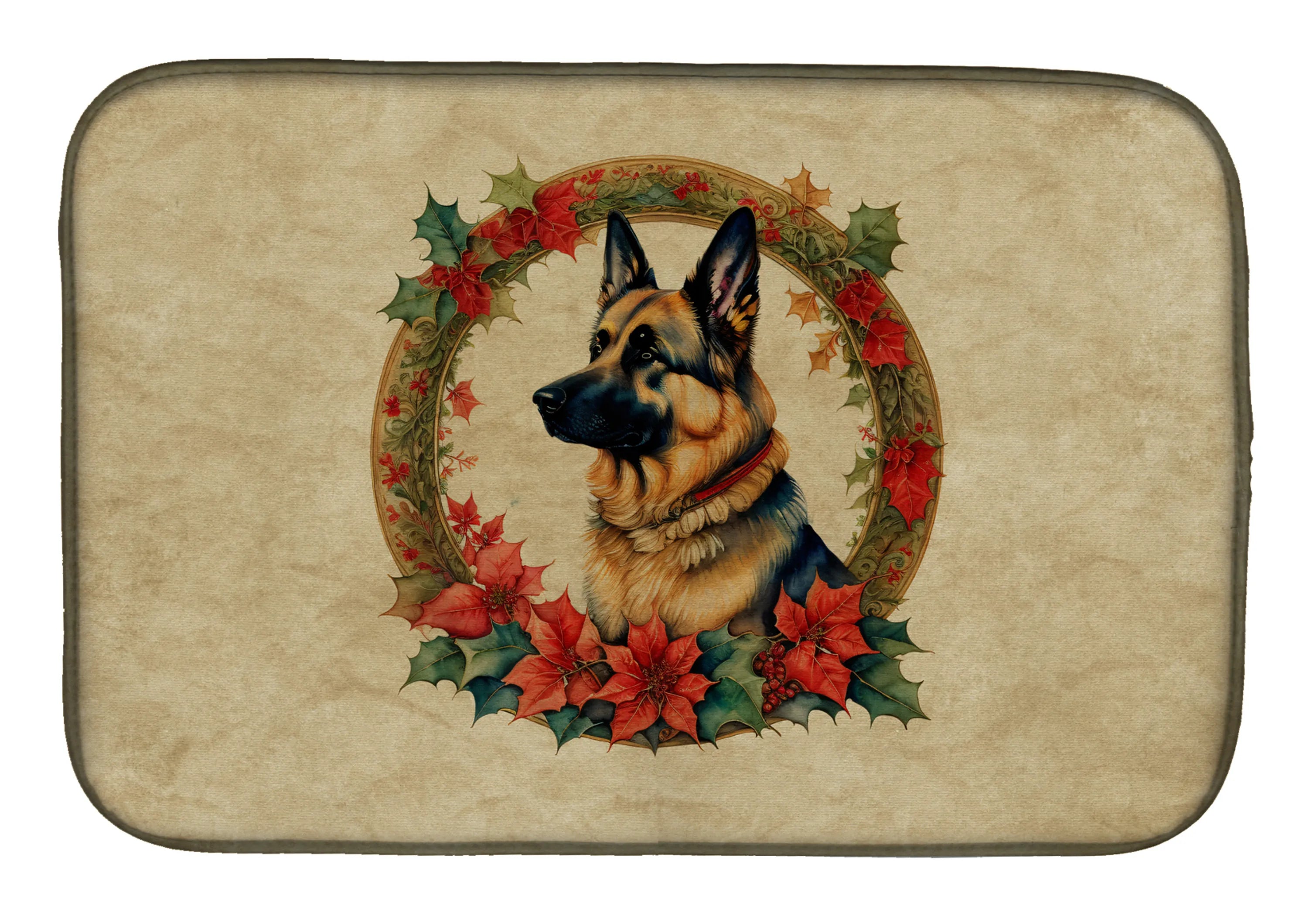 Christmas Flowers Frame Dish Drying Mat - Size: 14  X 21" | Pack Of: 1 | Collection name: Christmas flowers frame