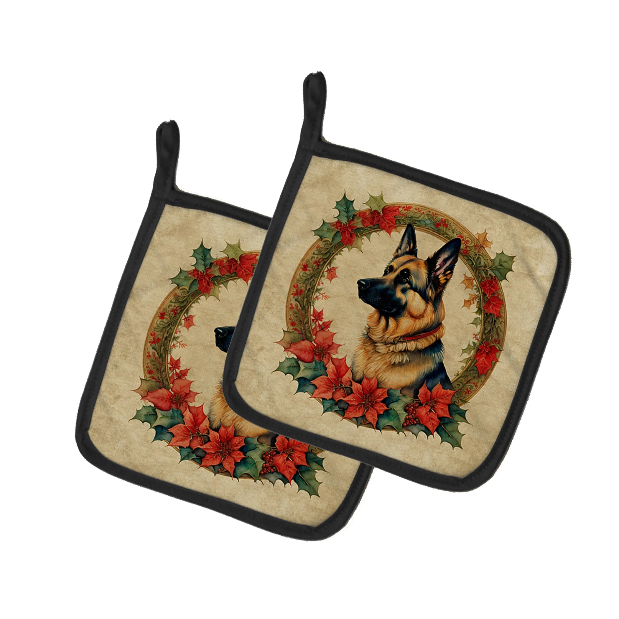 Christmas Flowers Frame Pair of Pot Holders - Size: 7.5HX7.5W | Pack Of: 1 | Collection name: Christmas flowers frame