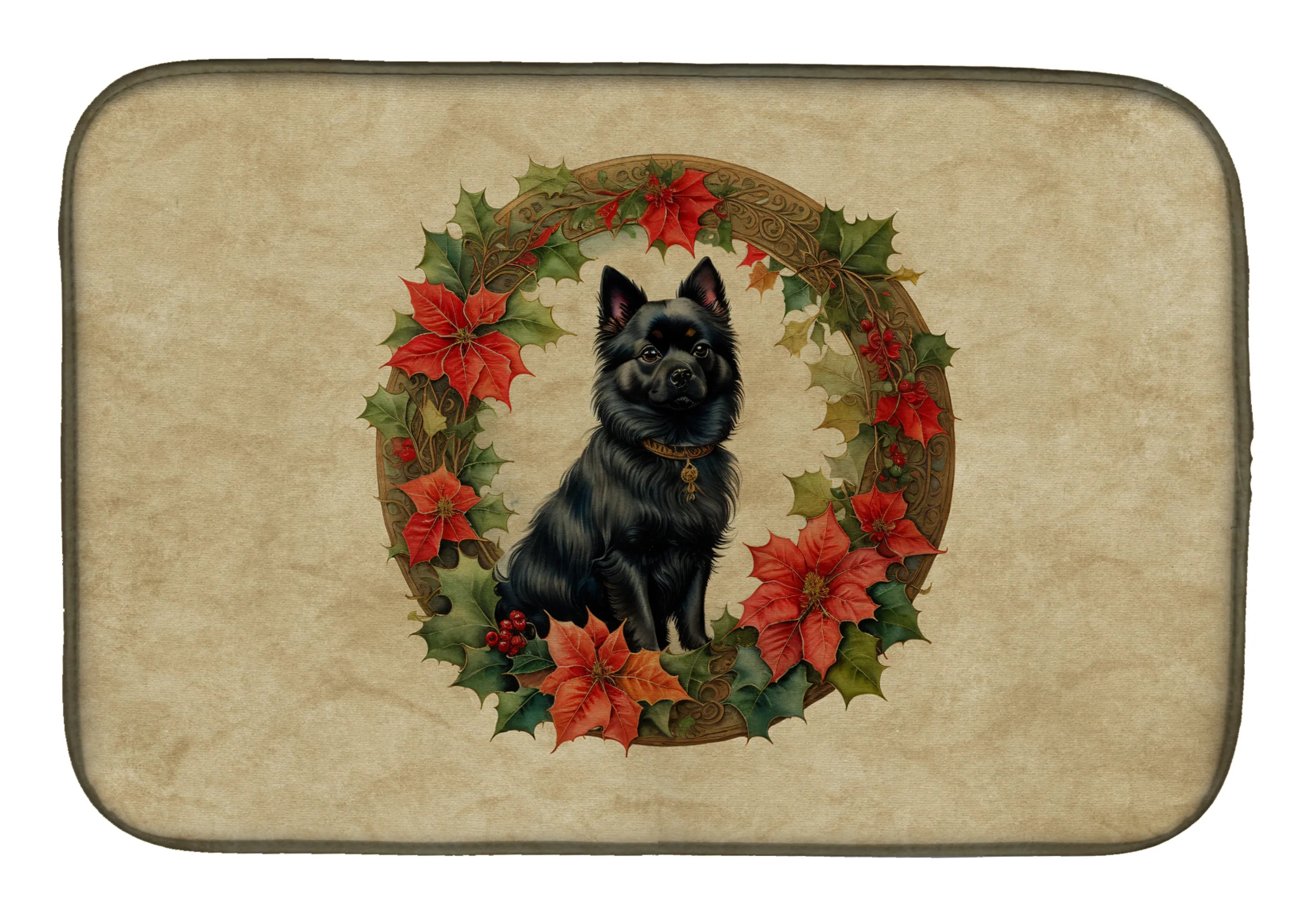 Christmas Flowers Frame Dish Drying Mat - Size: 14  X 21" | Pack Of: 1 | Collection name: Christmas flowers frame