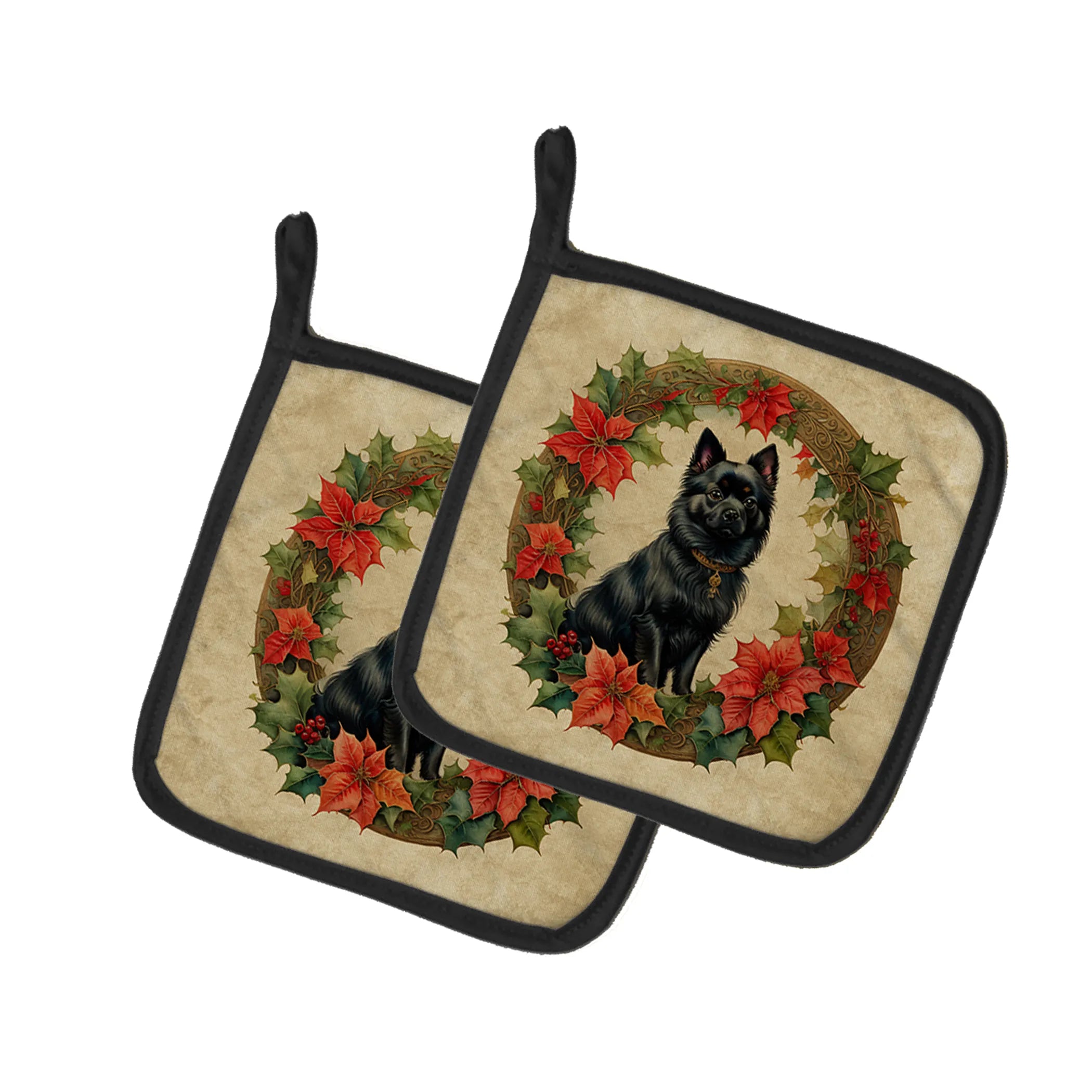 Christmas Flowers Frame Pair of Pot Holders - Size: 7.5HX7.5W | Pack Of: 1 | Collection name: Christmas flowers frame