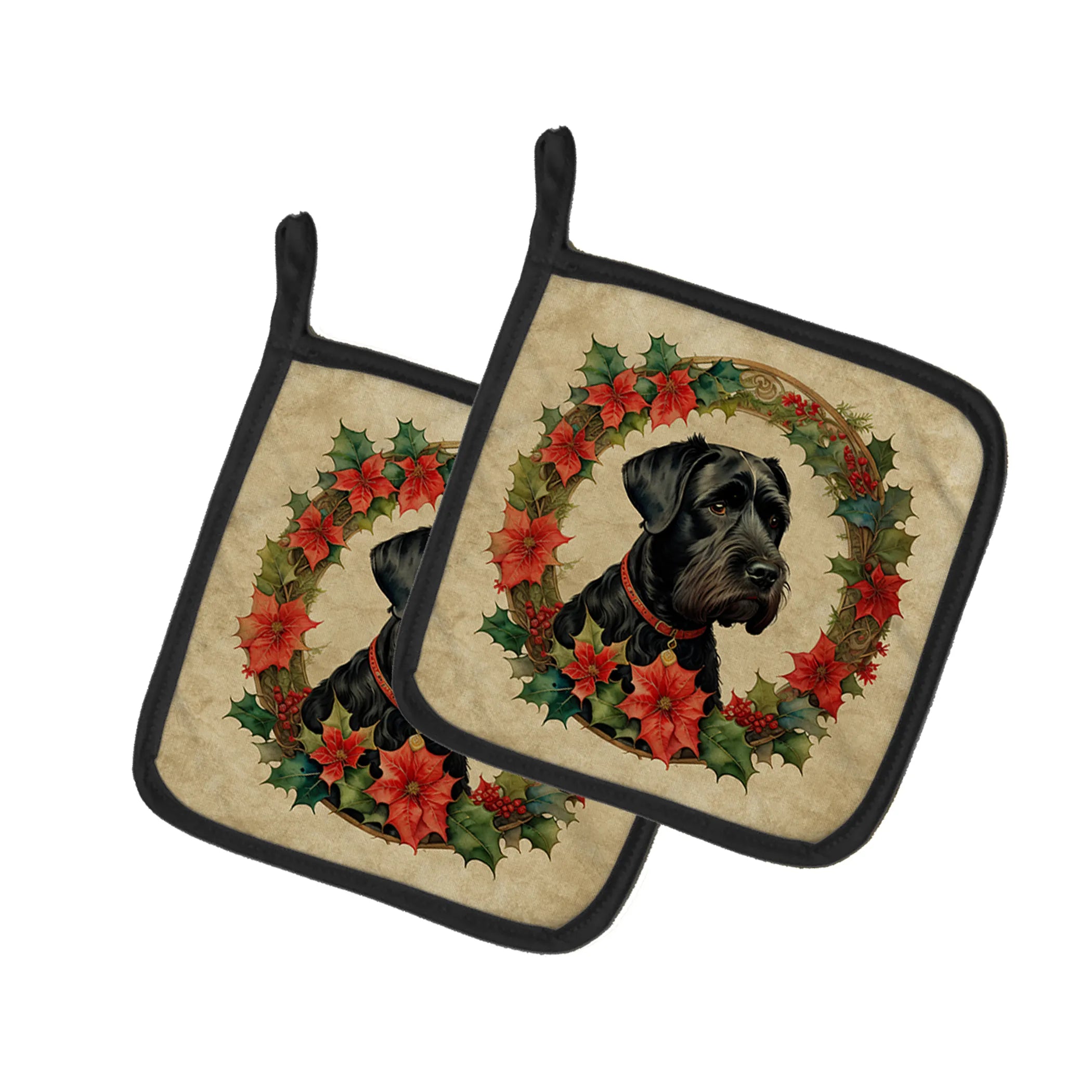 Christmas Flowers Frame Pair of Pot Holders - Size: 7.5HX7.5W | Pack Of: 1 | Collection name: Christmas flowers frame