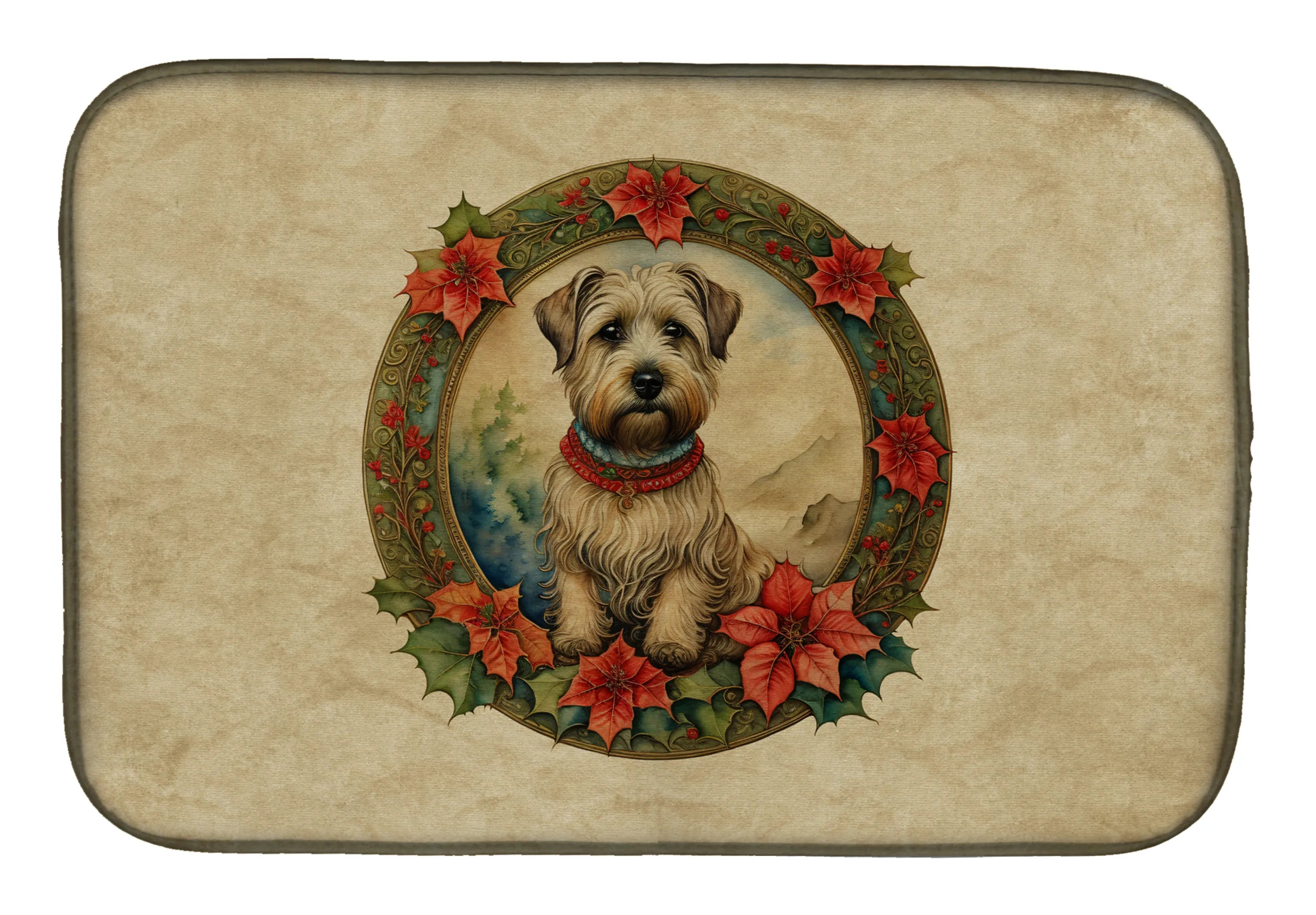 Christmas Flowers Frame Dish Drying Mat - Size: 14  X 21" | Pack Of: 1 | Collection name: Christmas flowers frame