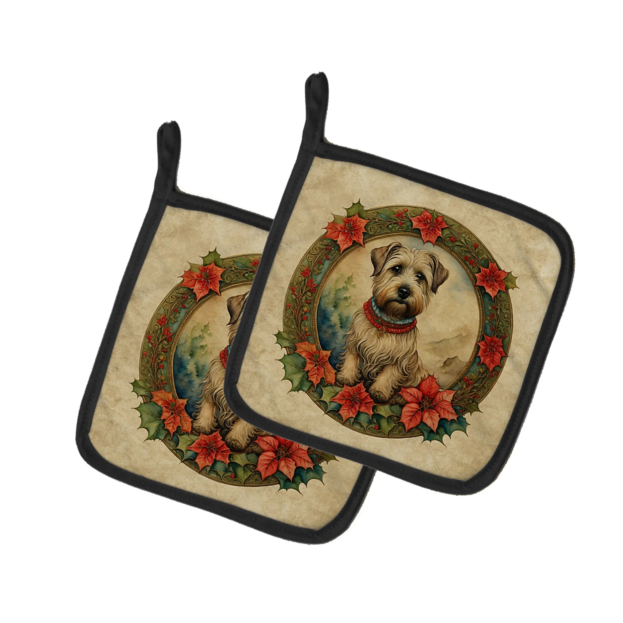 Christmas Flowers Frame Pair of Pot Holders - Size: 7.5HX7.5W | Pack Of: 1 | Collection name: Christmas flowers frame