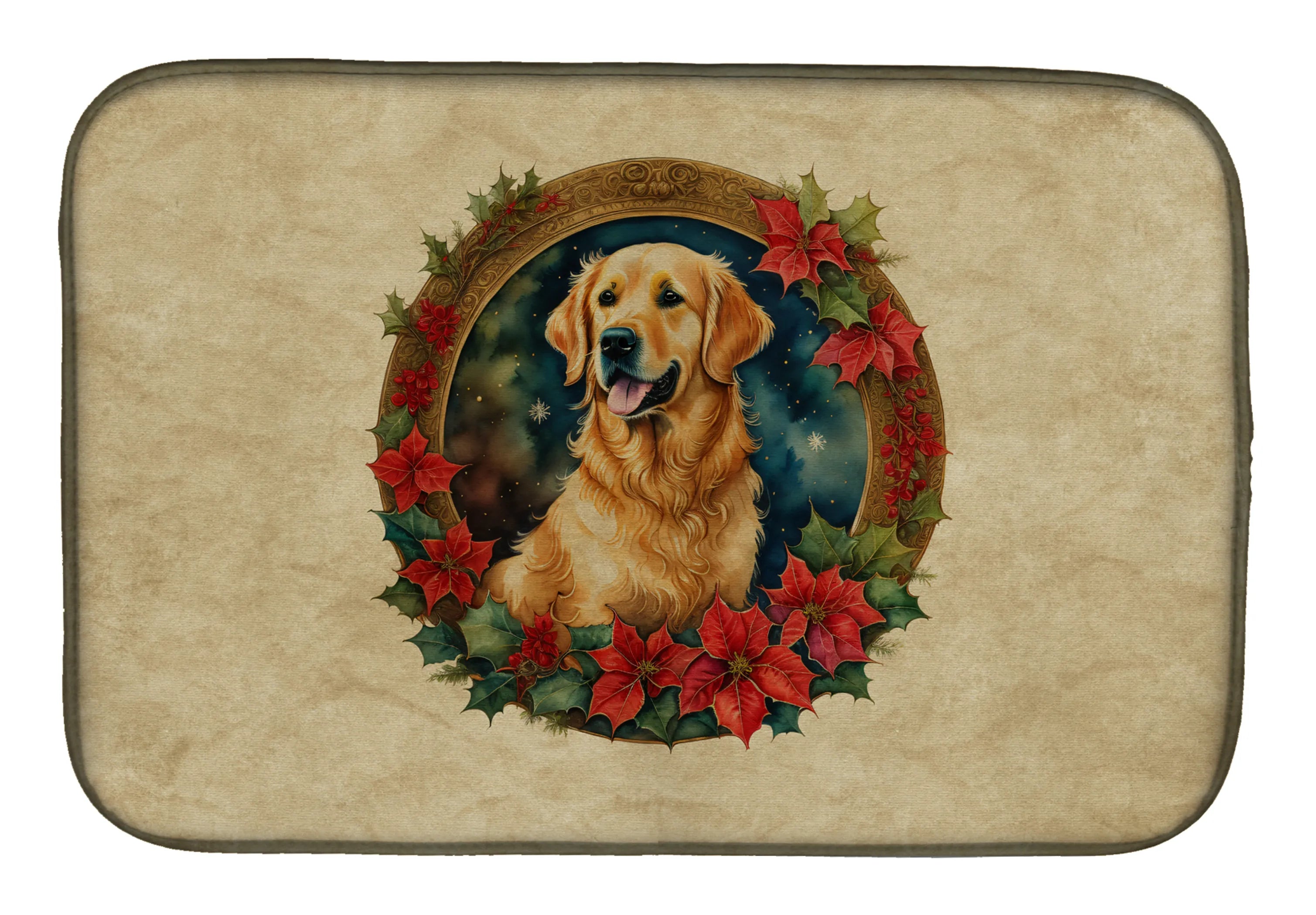 Christmas Flowers Frame Dish Drying Mat - Size: 14  X 21" | Pack Of: 1 | Collection name: Christmas flowers frame