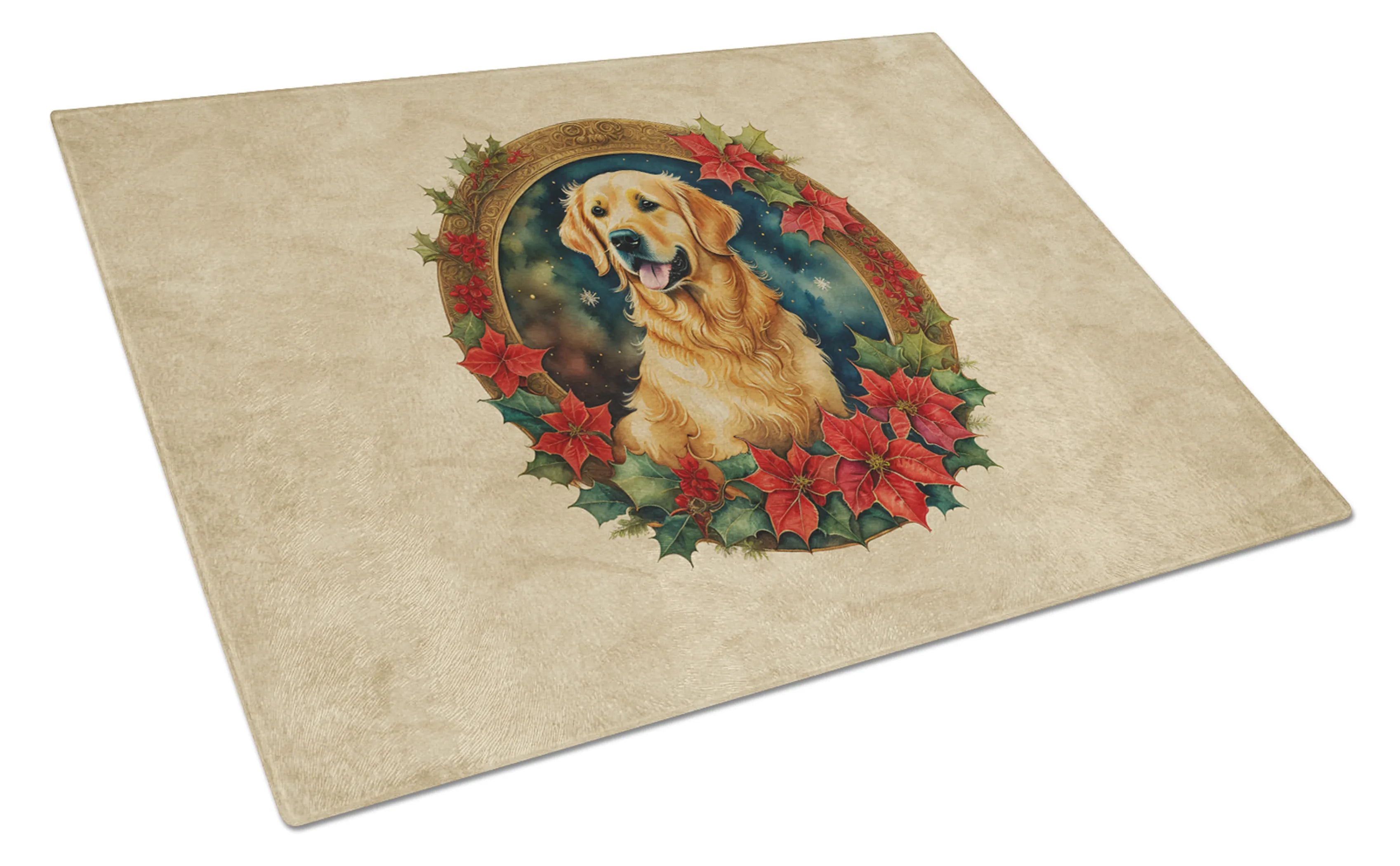 Christmas Flowers Frame Glass Cutting Board - Size: LARGE | Pack Of: 1 | Collection name: Christmas flowers frame