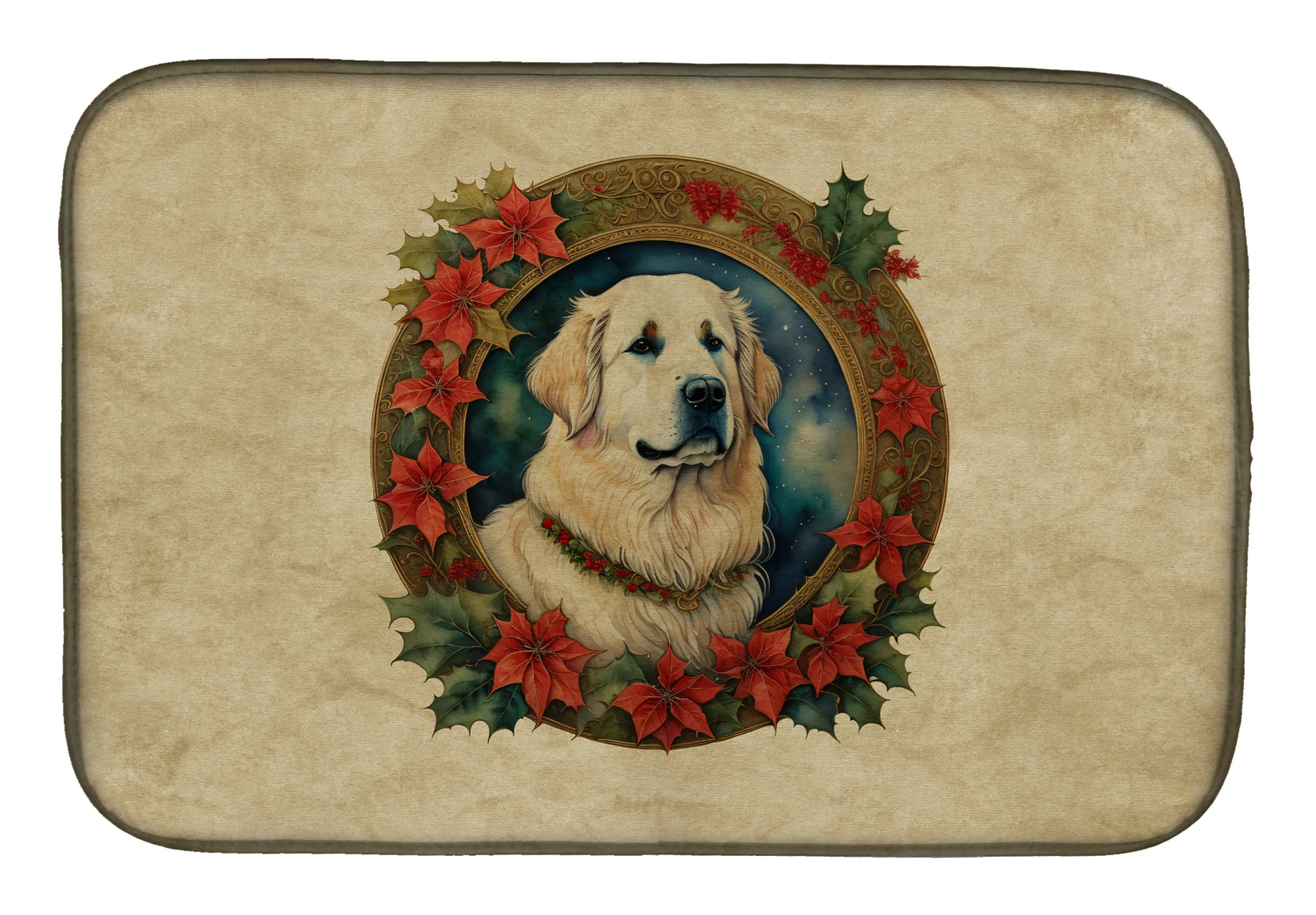 Christmas Flowers Frame Dish Drying Mat - Size: 14  X 21" | Pack Of: 1 | Collection name: Christmas flowers frame