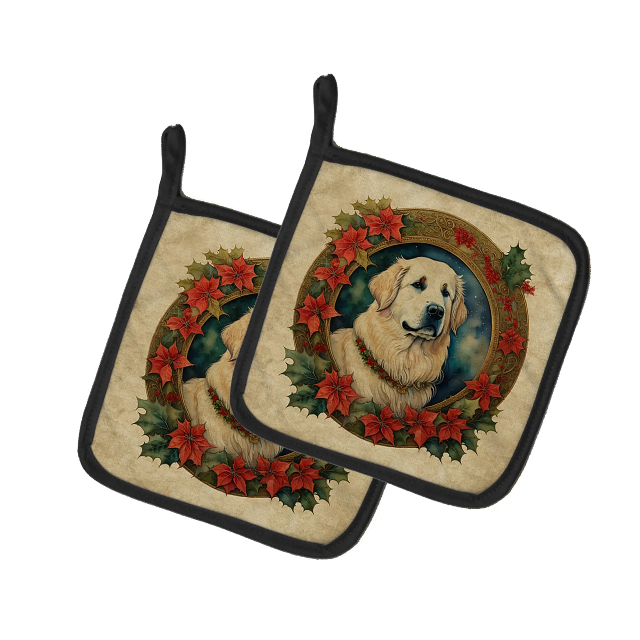 Christmas Flowers Frame Pair of Pot Holders - Size: 7.5HX7.5W | Pack Of: 1 | Collection name: Christmas flowers frame