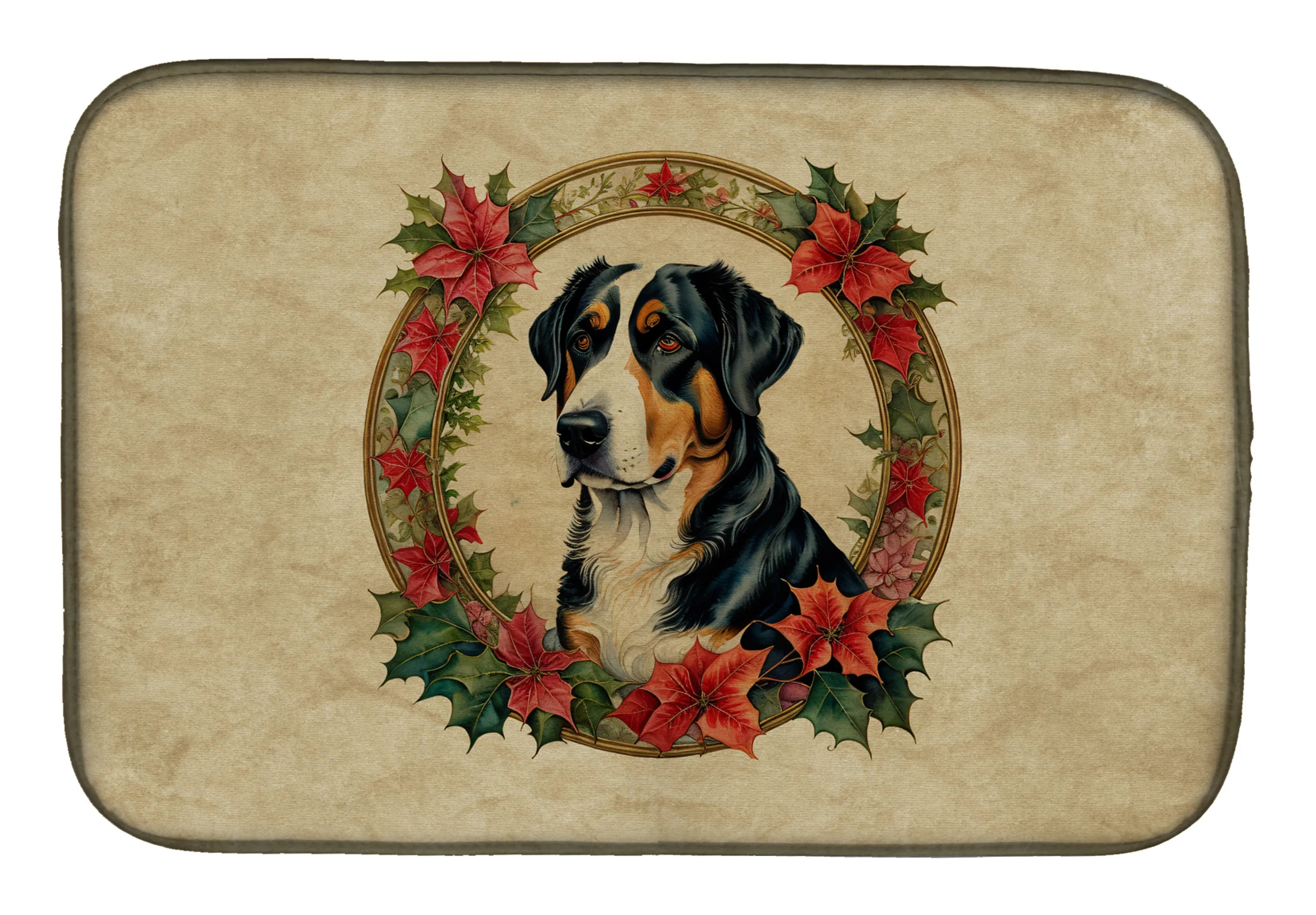 Christmas Flowers Frame Dish Drying Mat - Size: 14  X 21" | Pack Of: 1 | Collection name: Christmas flowers frame