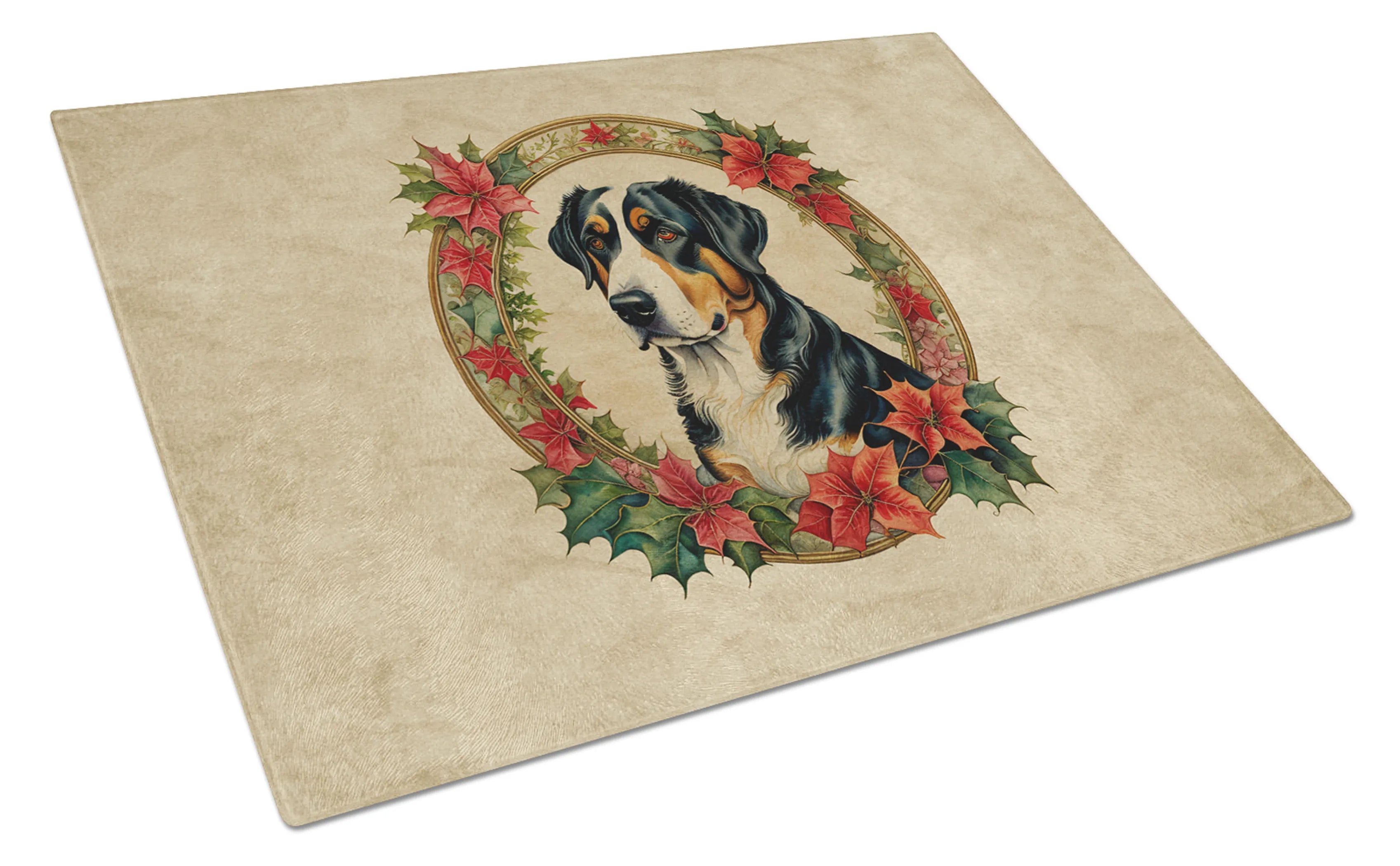 Christmas Flowers Frame Glass Cutting Board - Size: LARGE | Pack Of: 1 | Collection name: Christmas flowers frame