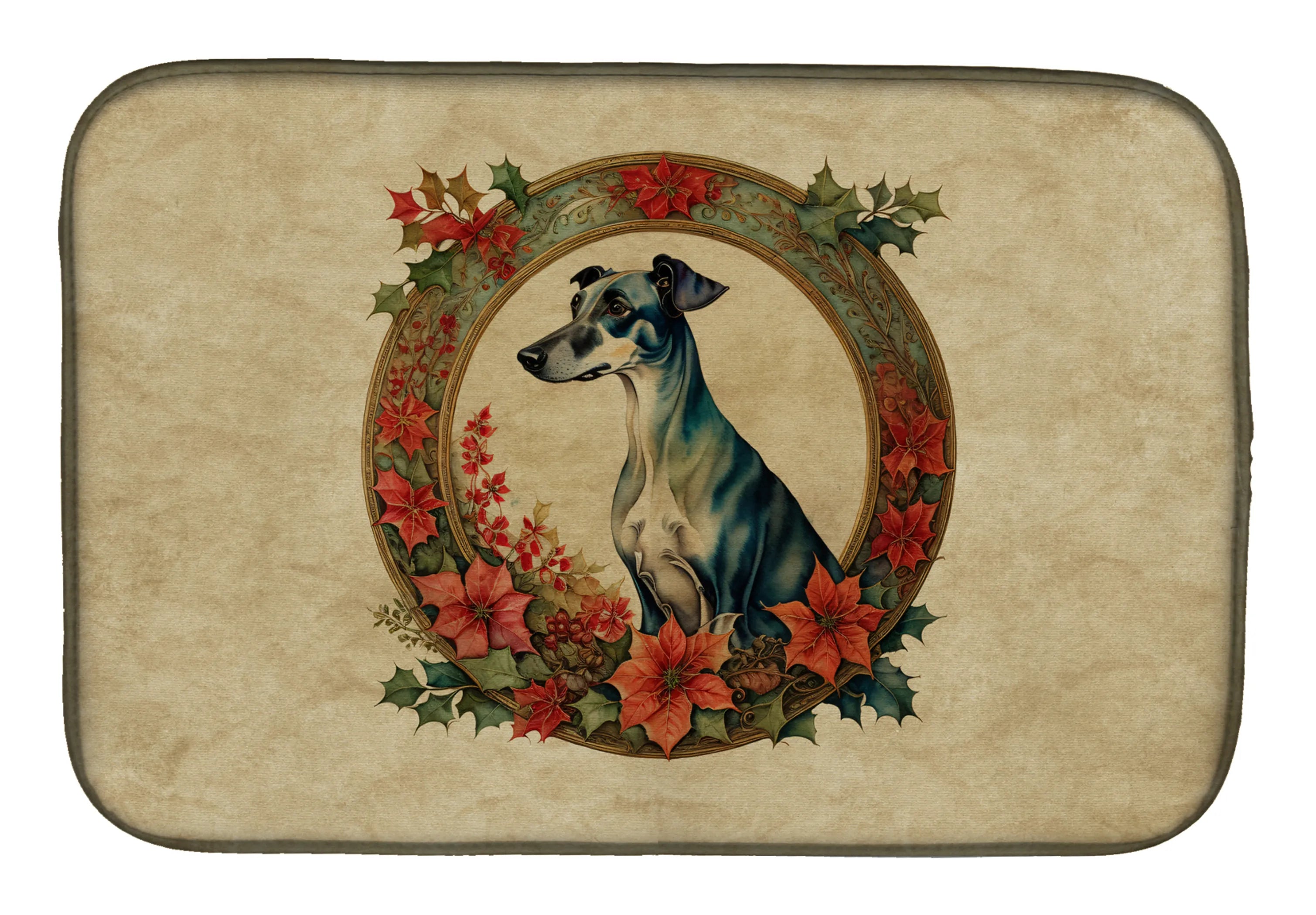 Christmas Flowers Frame Dish Drying Mat - Size: 14  X 21" | Pack Of: 1 | Collection name: Christmas flowers frame