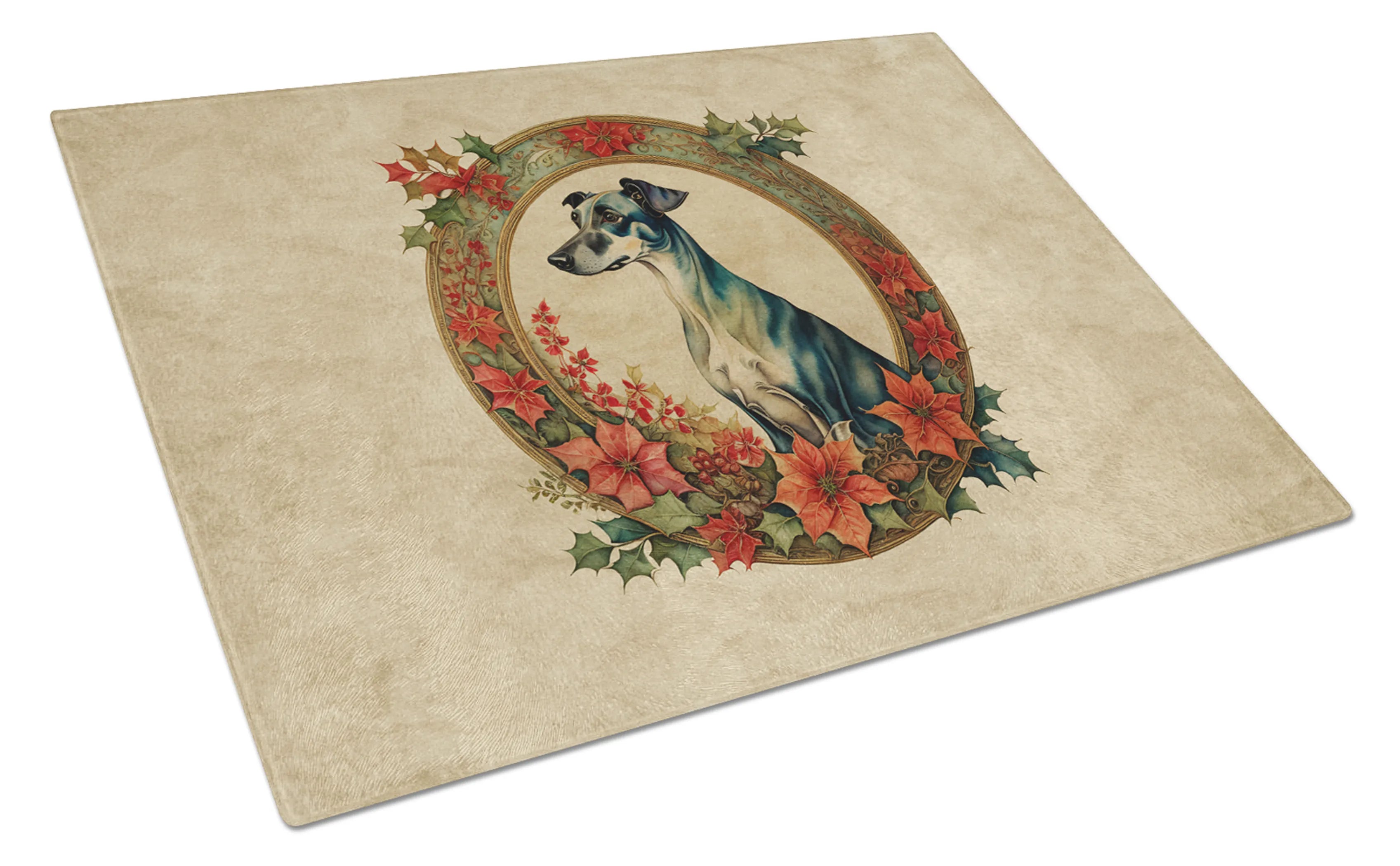 Christmas Flowers Frame Glass Cutting Board - Size: LARGE | Pack Of: 1 | Collection name: Christmas flowers frame