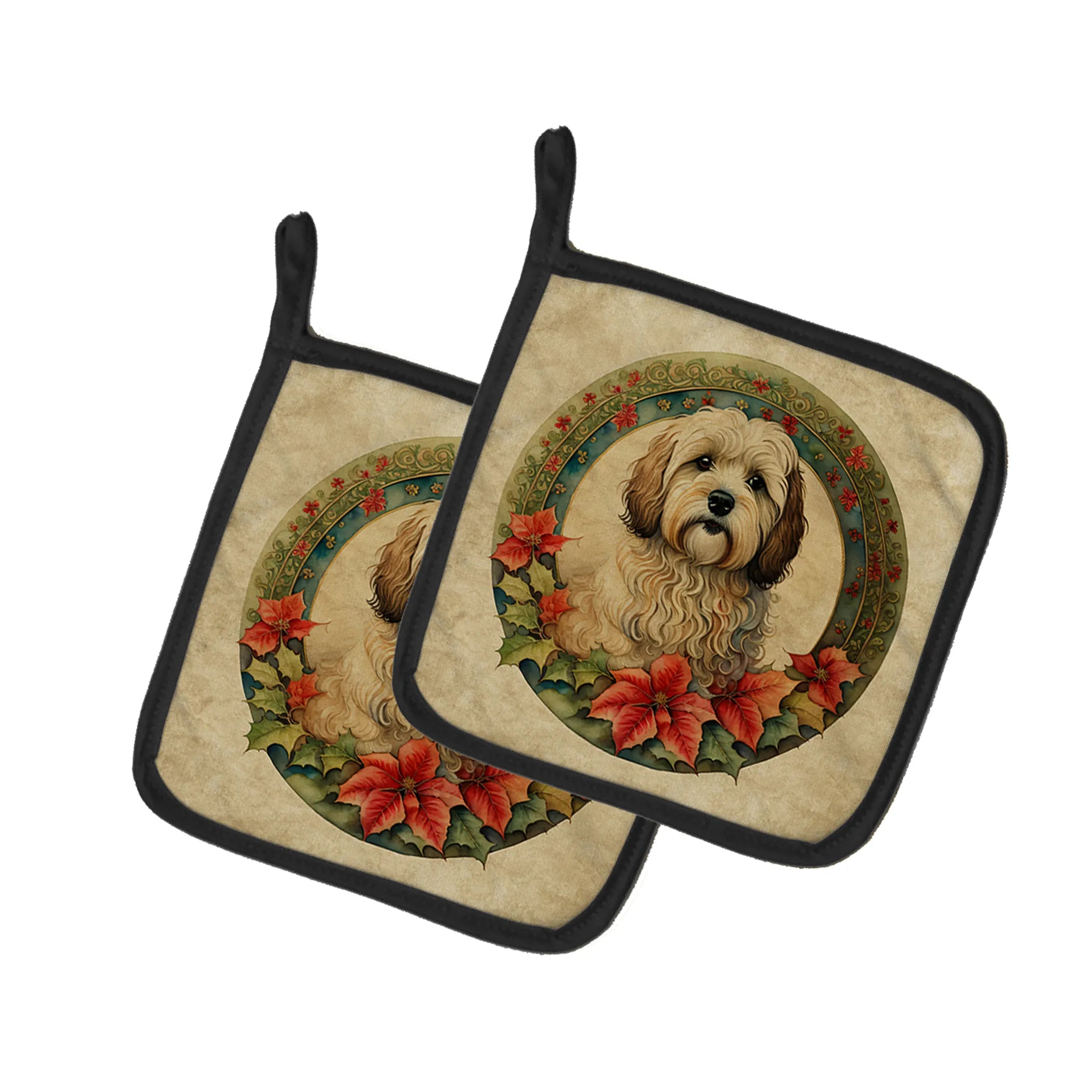 Christmas Flowers Frame Pair of Pot Holders - Size: 7.5HX7.5W | Pack Of: 1 | Collection name: Christmas flowers frame