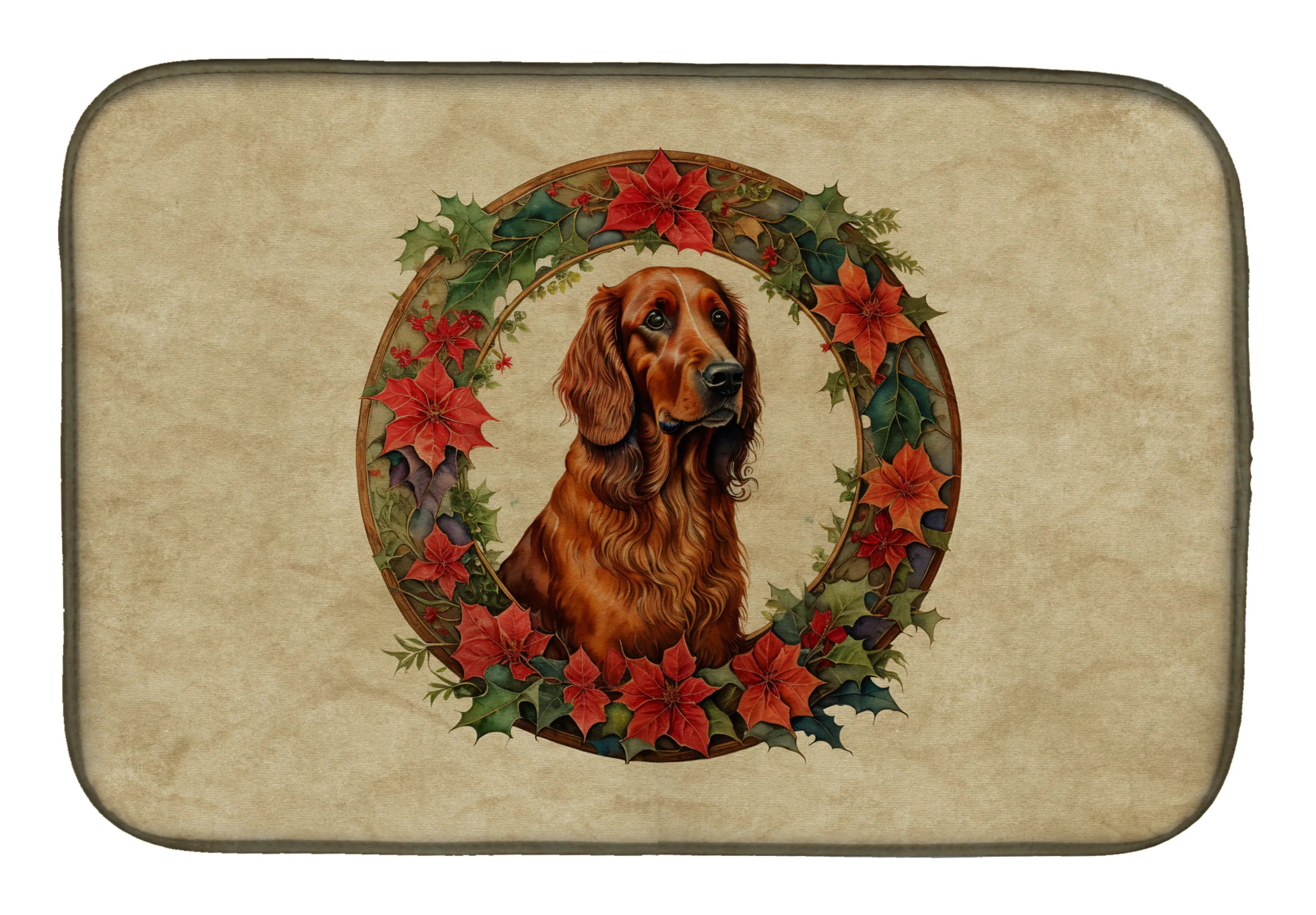 Christmas Flowers Frame Dish Drying Mat - Size: 14  X 21" | Pack Of: 1 | Collection name: Christmas flowers frame