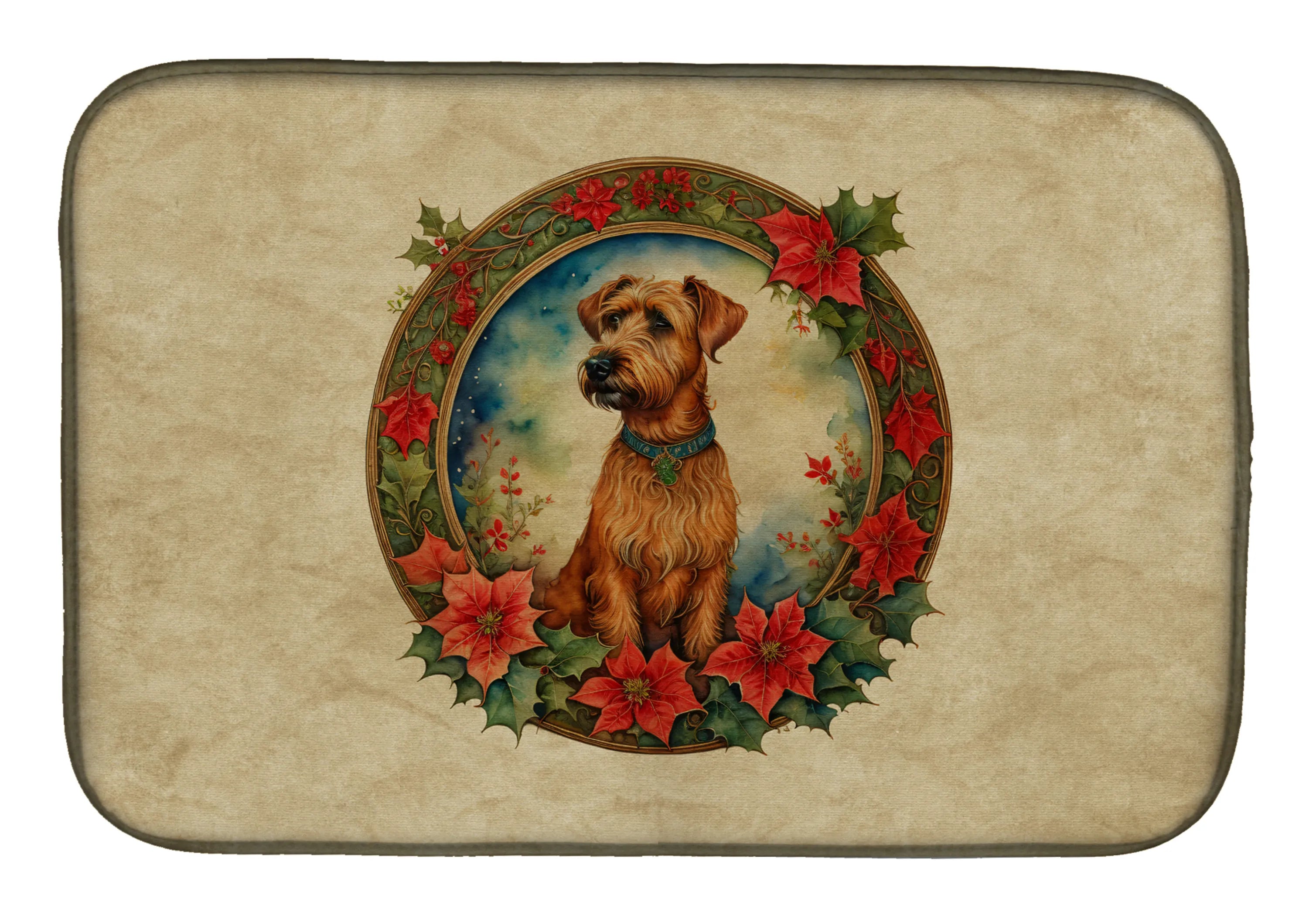 Christmas Flowers Frame Dish Drying Mat - Size: 14  X 21" | Pack Of: 1 | Collection name: Christmas flowers frame