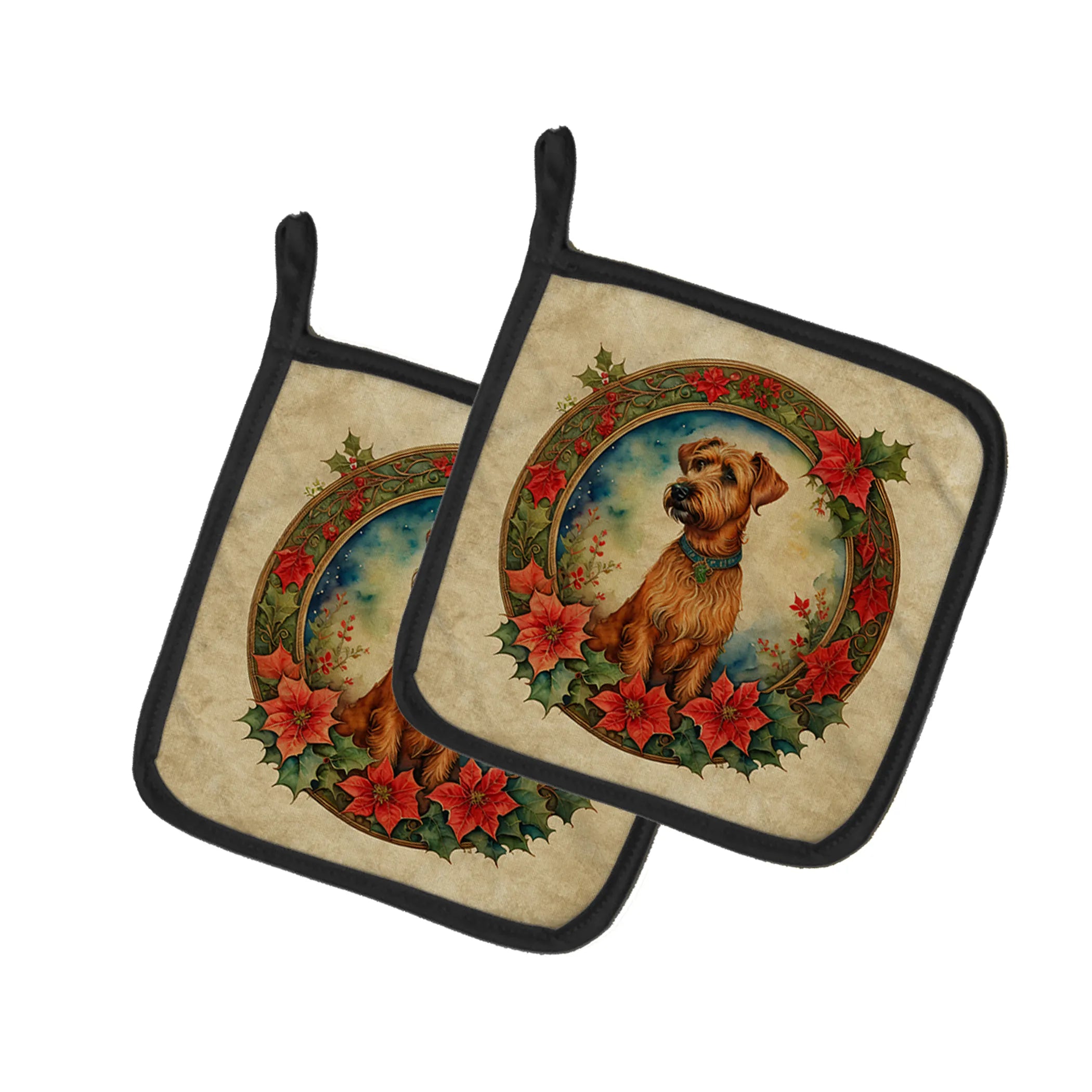 Christmas Flowers Frame Pair of Pot Holders - Size: 7.5HX7.5W | Pack Of: 1 | Collection name: Christmas flowers frame