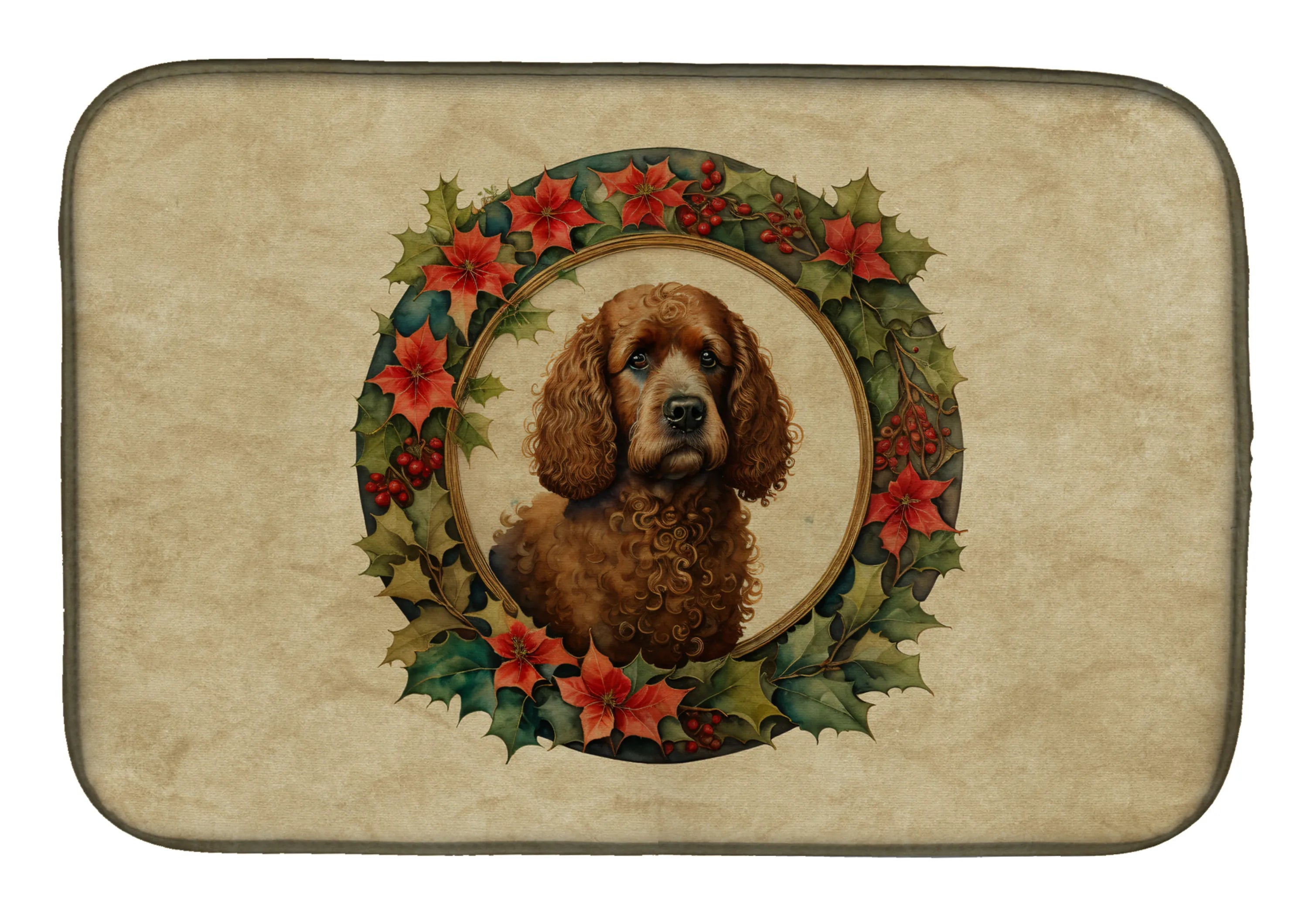 Christmas Flowers Frame Dish Drying Mat - Size: 14  X 21" | Pack Of: 1 | Collection name: Christmas flowers frame