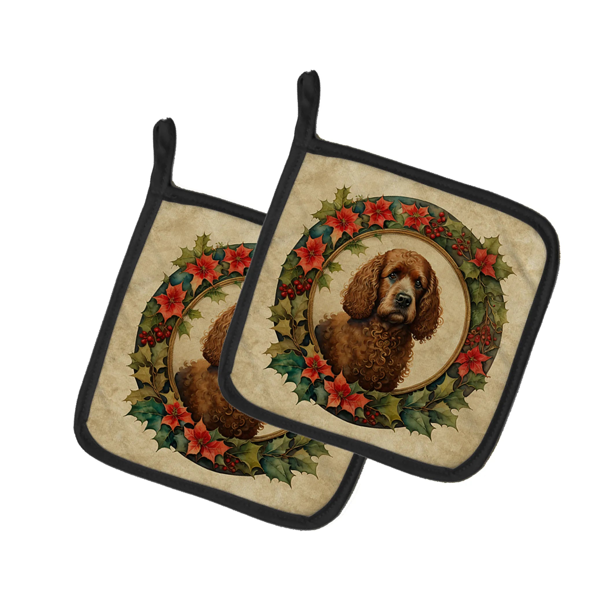 Christmas Flowers Frame Pair of Pot Holders - Size: 7.5HX7.5W | Pack Of: 1 | Collection name: Christmas flowers frame