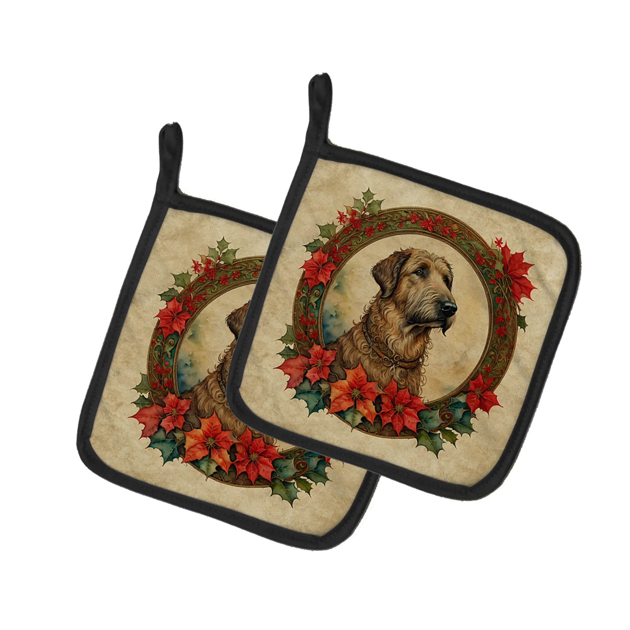 Christmas Flowers Frame Pair of Pot Holders - Size: 7.5HX7.5W | Pack Of: 1 | Collection name: Christmas flowers frame
