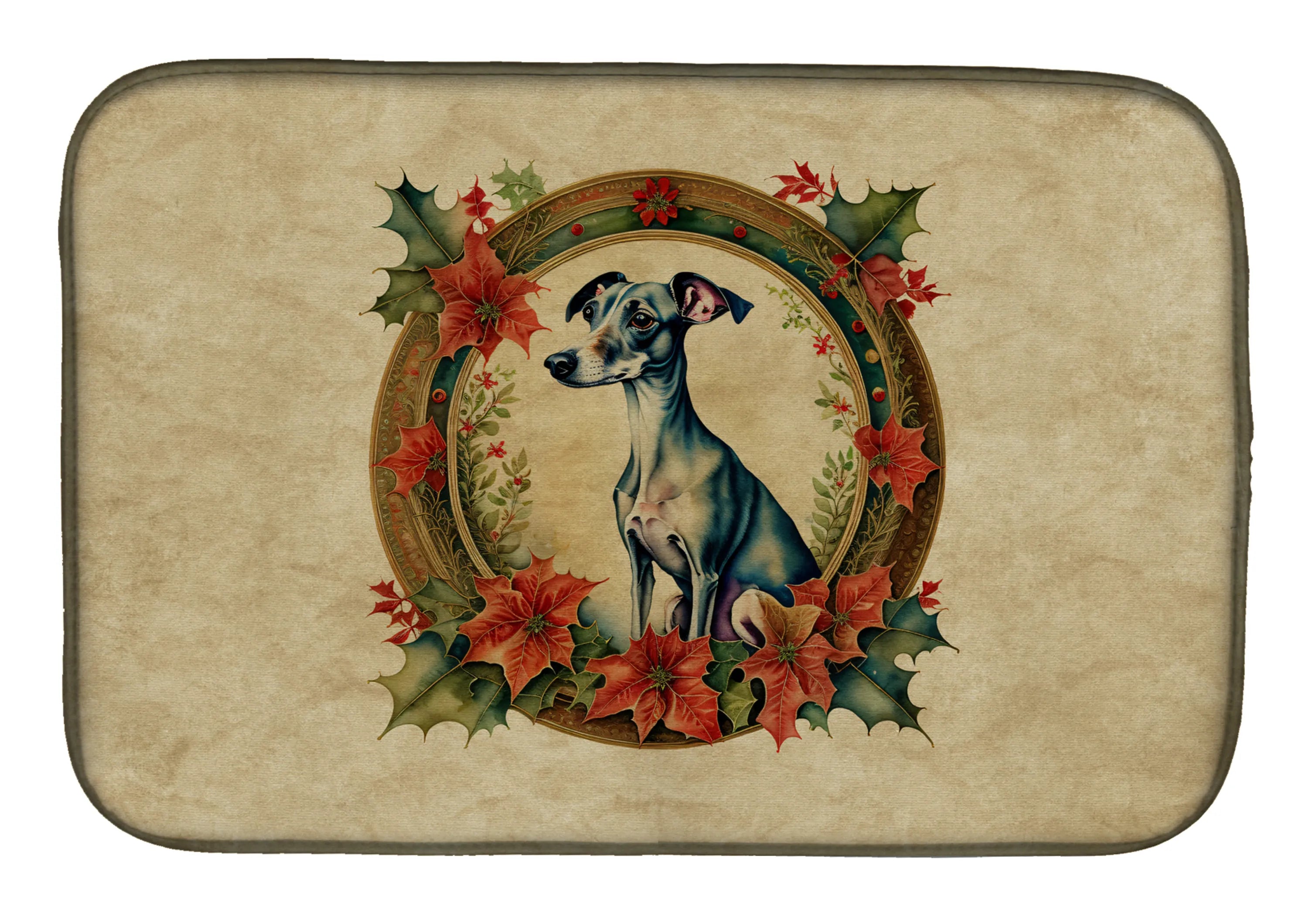 Christmas Flowers Frame Dish Drying Mat - Size: 14  X 21" | Pack Of: 1 | Collection name: Christmas flowers frame