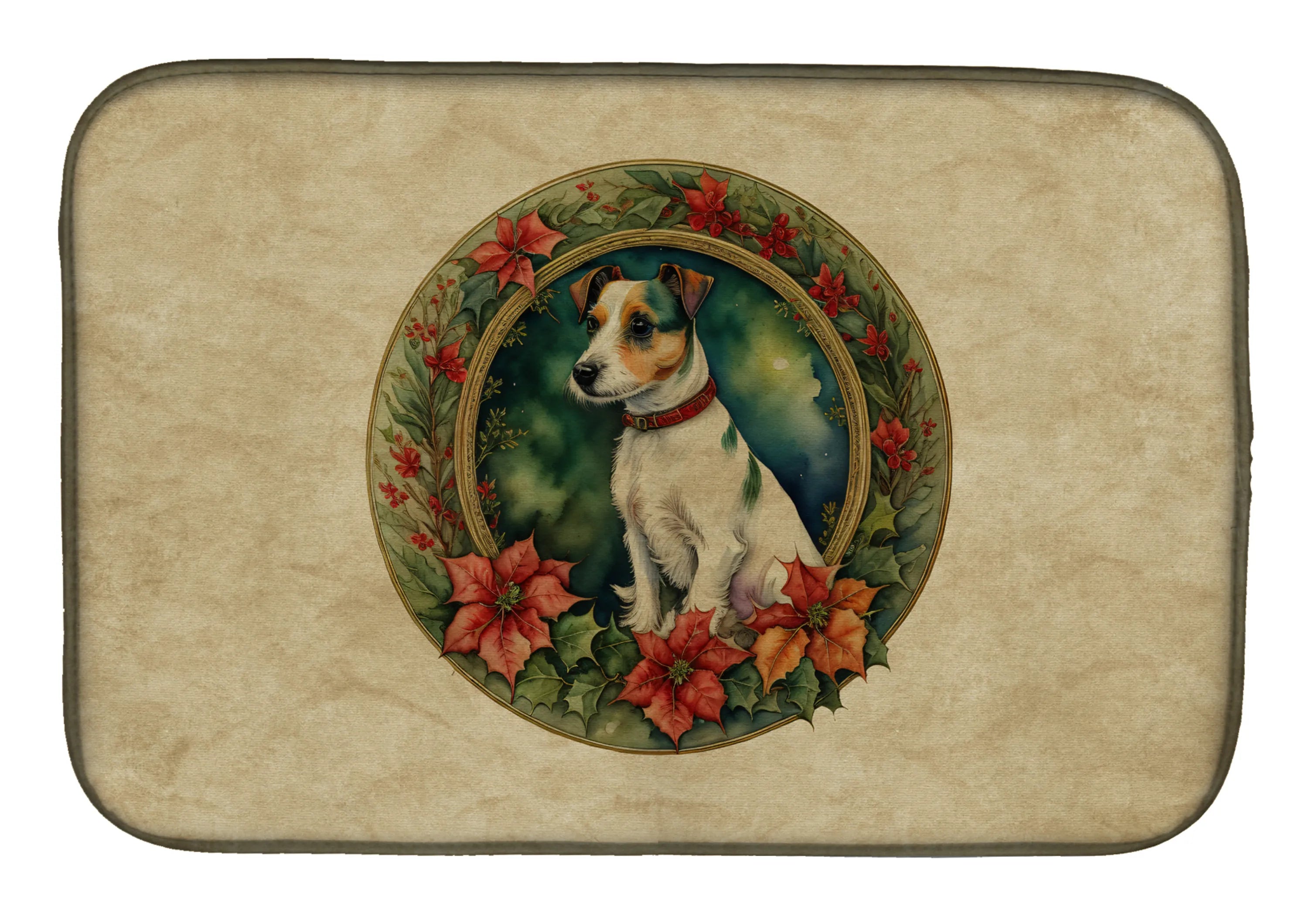Christmas Flowers Frame Dish Drying Mat - Size: 14  X 21" | Pack Of: 1 | Collection name: Christmas flowers frame