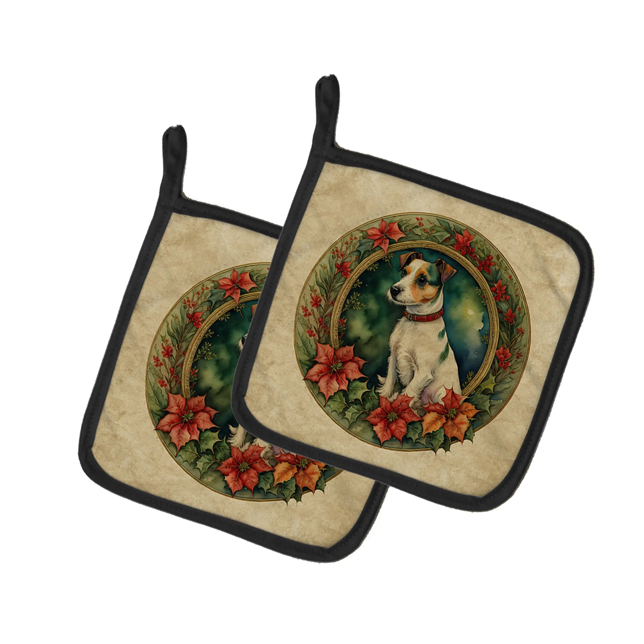 Christmas Flowers Frame Pair of Pot Holders - Size: 7.5HX7.5W | Pack Of: 1 | Collection name: Christmas flowers frame