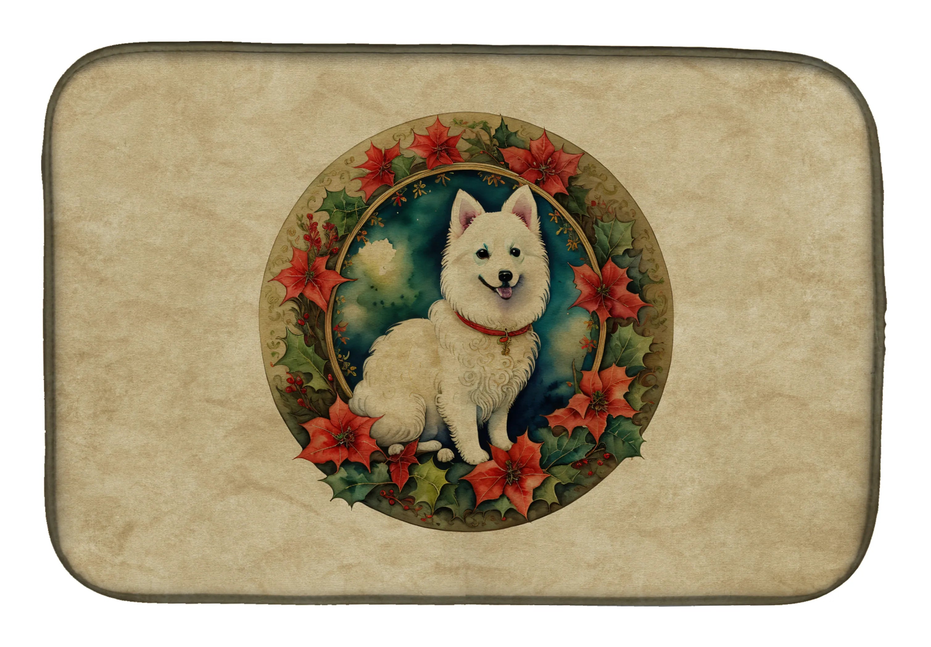 Christmas Flowers Frame Dish Drying Mat - Size: 14  X 21" | Pack Of: 1 | Collection name: Christmas flowers frame