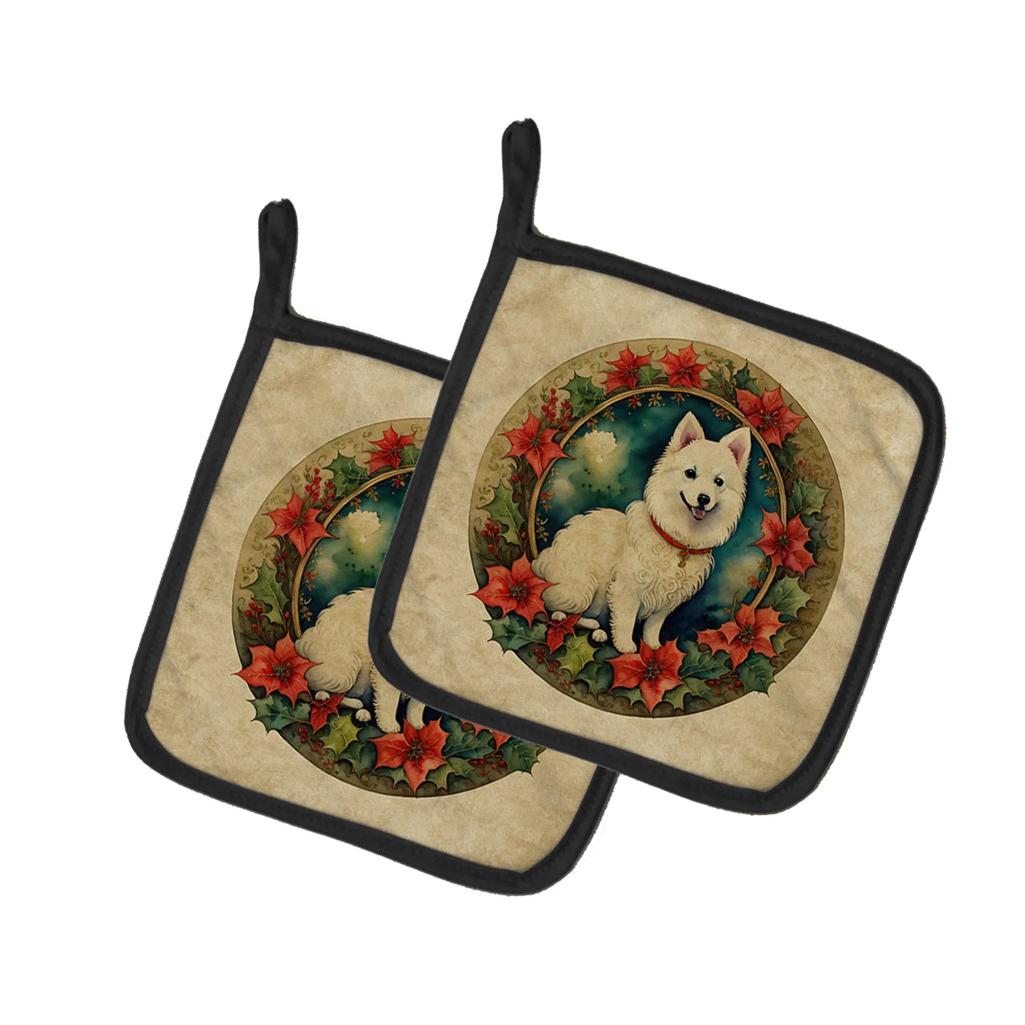 Christmas Flowers Frame Pair of Pot Holders - Size: 7.5HX7.5W | Pack Of: 1 | Collection name: Christmas flowers frame