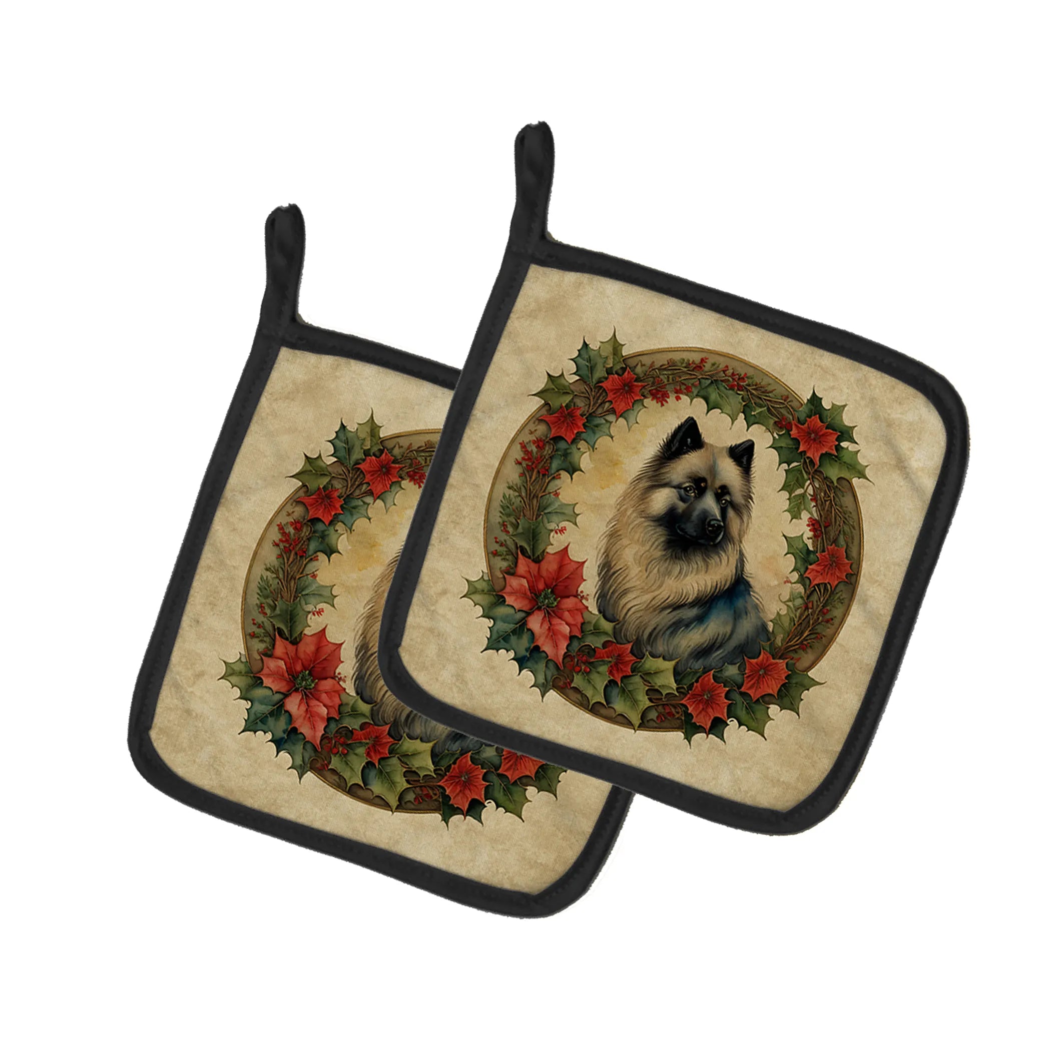 Christmas Flowers Frame Pair of Pot Holders - Size: 7.5HX7.5W | Pack Of: 1 | Collection name: Christmas flowers frame