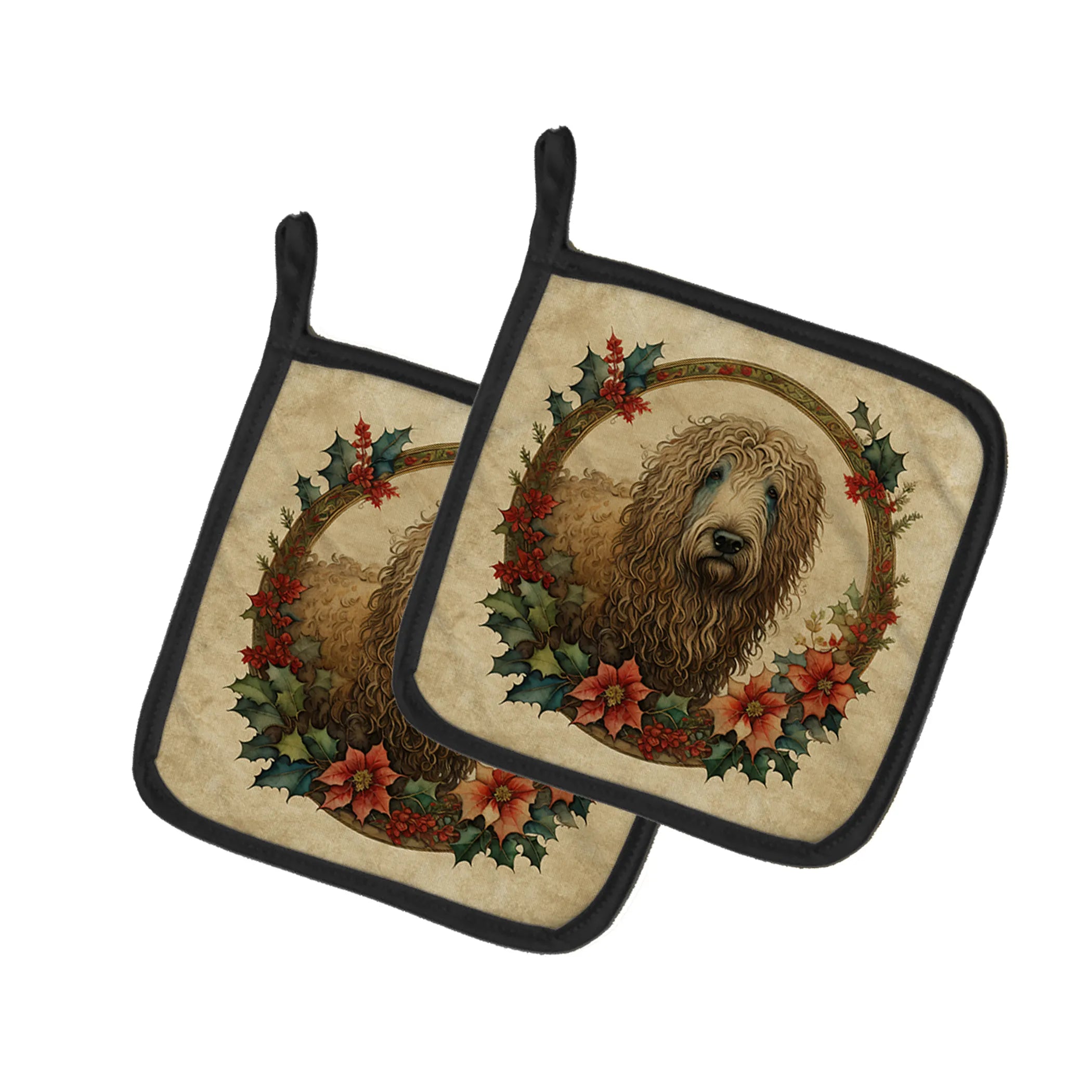 Christmas Flowers Frame Pair of Pot Holders - Size: 7.5HX7.5W | Pack Of: 1 | Collection name: Christmas flowers frame