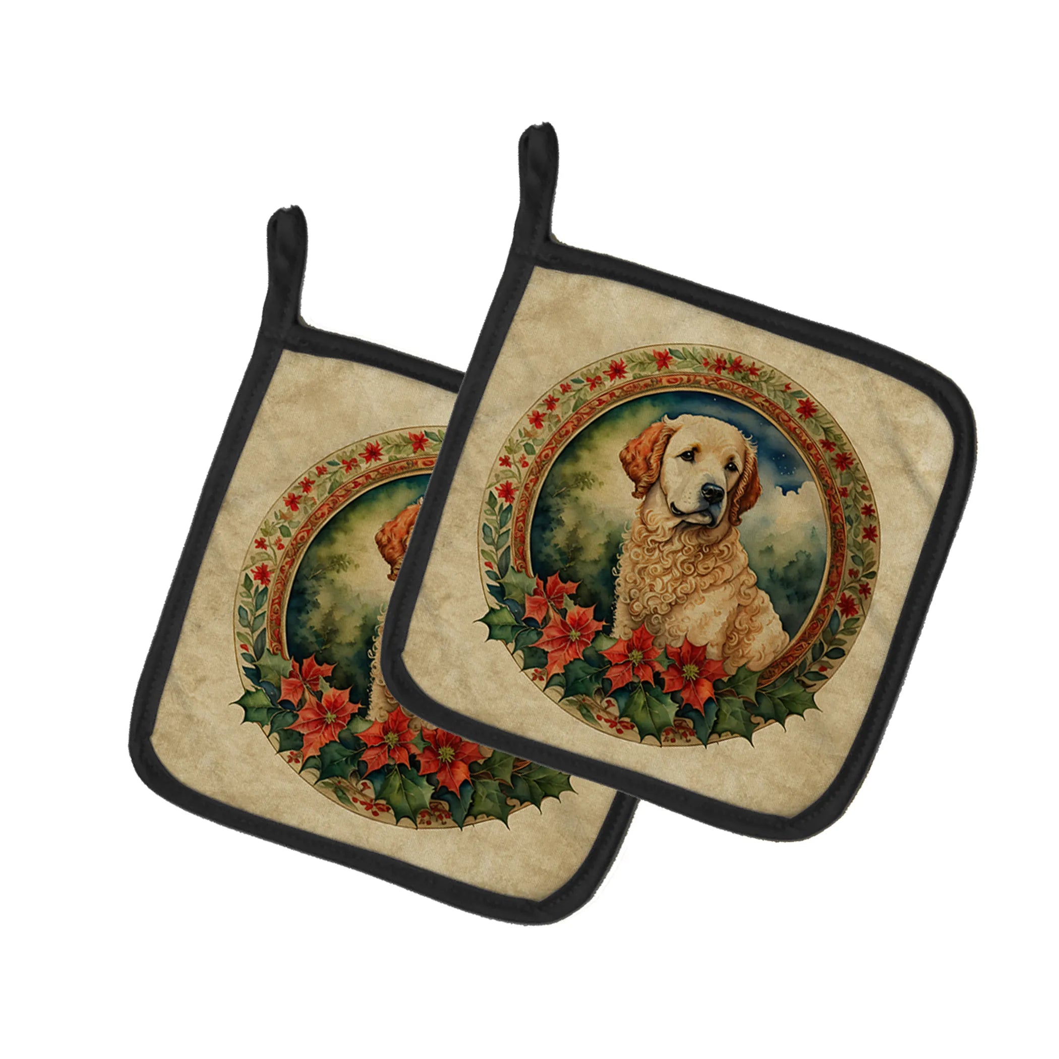 Christmas Flowers Frame Pair of Pot Holders - Size: 7.5HX7.5W | Pack Of: 1 | Collection name: Christmas flowers frame