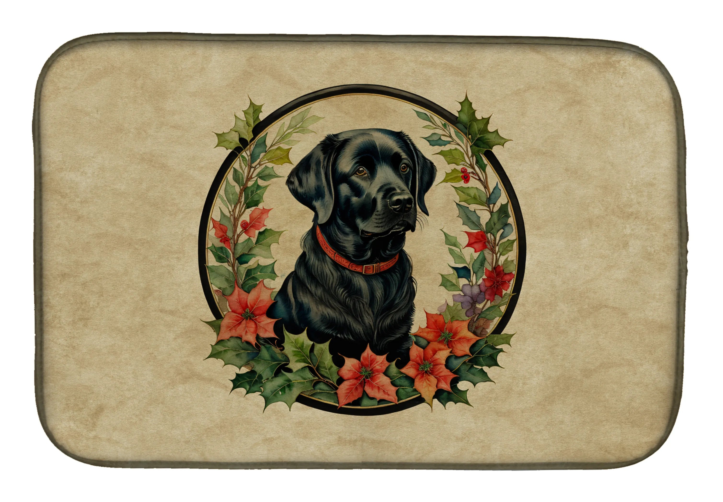 Christmas Flowers Frame Dish Drying Mat - Size: 14  X 21" | Pack Of: 1 | Collection name: Christmas flowers frame