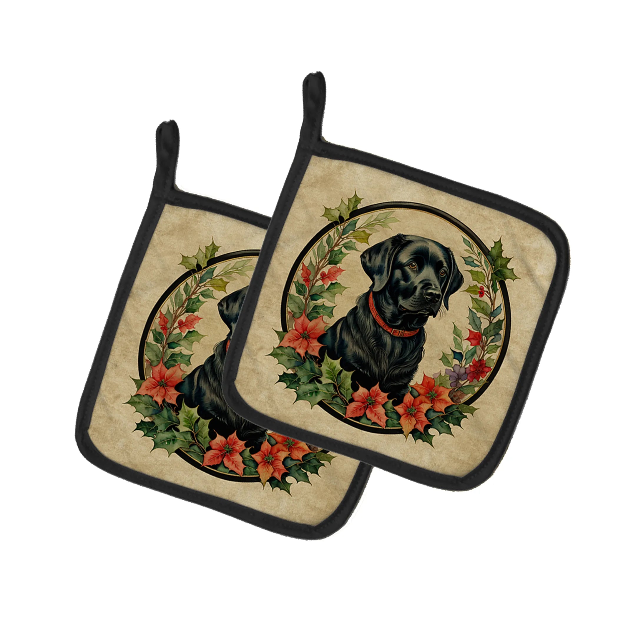 Christmas Flowers Frame Pair of Pot Holders - Size: 7.5HX7.5W | Pack Of: 1 | Collection name: Christmas flowers frame