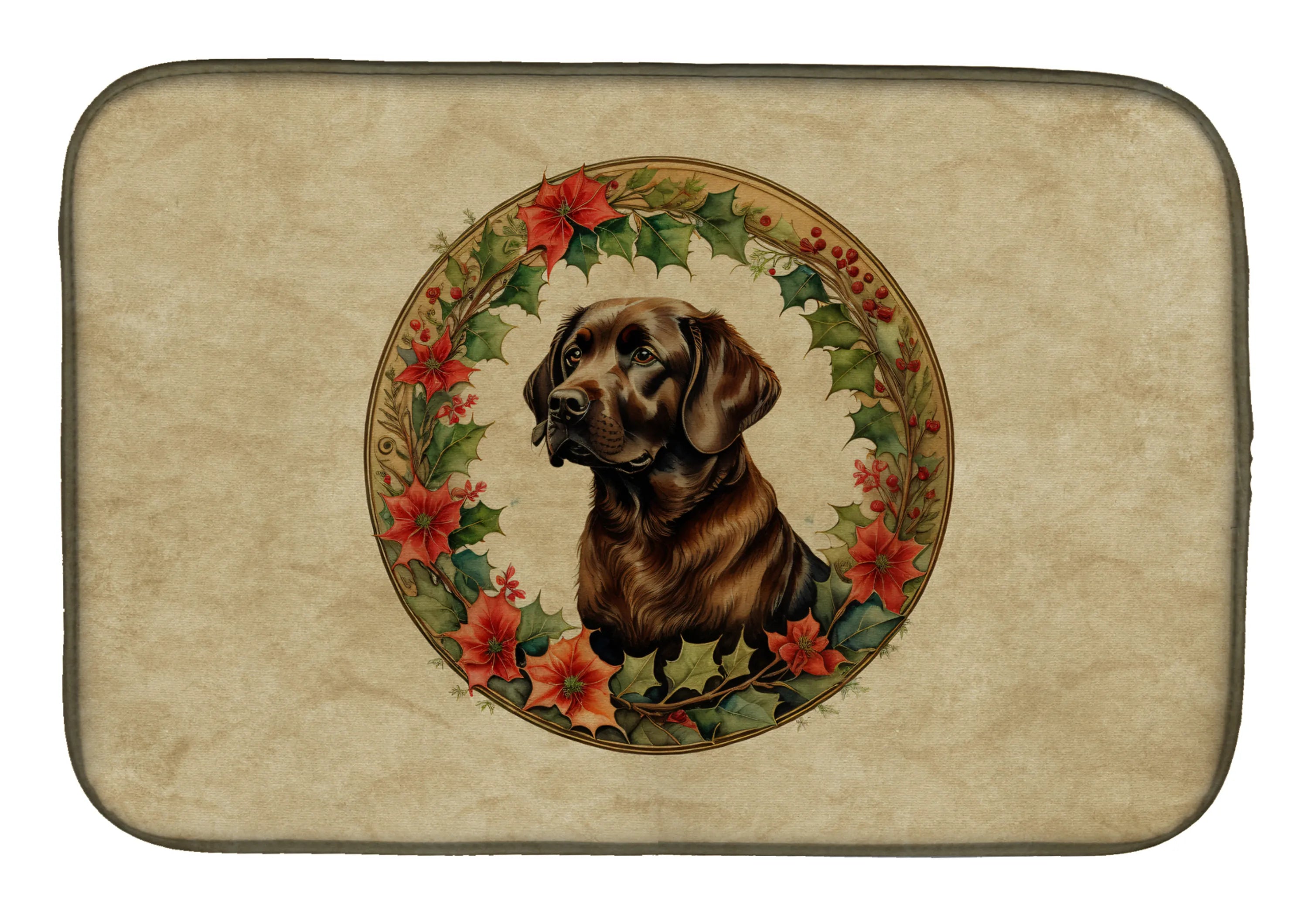 Christmas Flowers Frame Dish Drying Mat - Size: 14  X 21" | Pack Of: 1 | Collection name: Christmas flowers frame