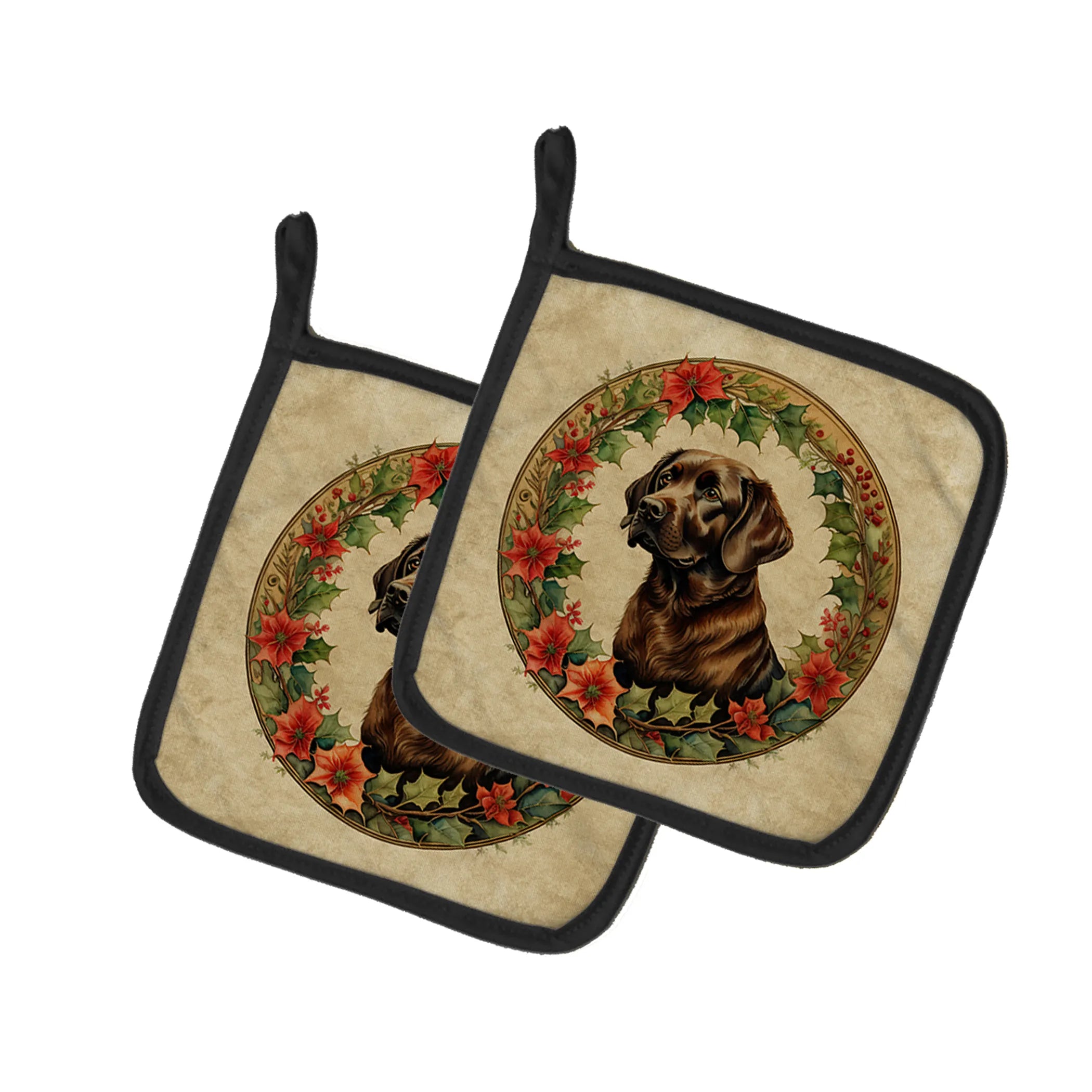 Christmas Flowers Frame Pair of Pot Holders - Size: 7.5HX7.5W | Pack Of: 1 | Collection name: Christmas flowers frame