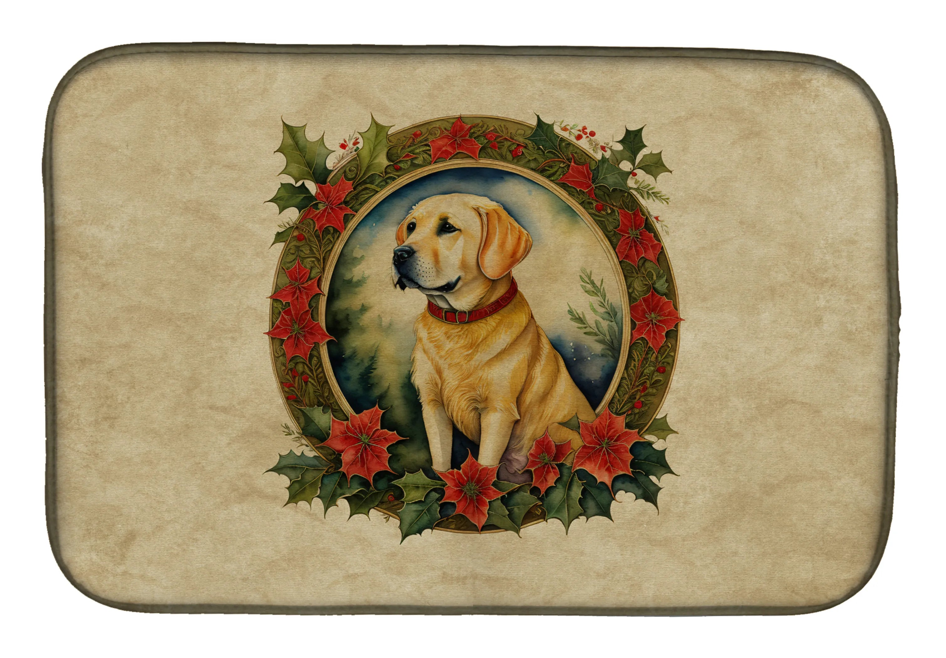 Christmas Flowers Frame Dish Drying Mat - Size: 14  X 21" | Pack Of: 1 | Collection name: Christmas flowers frame