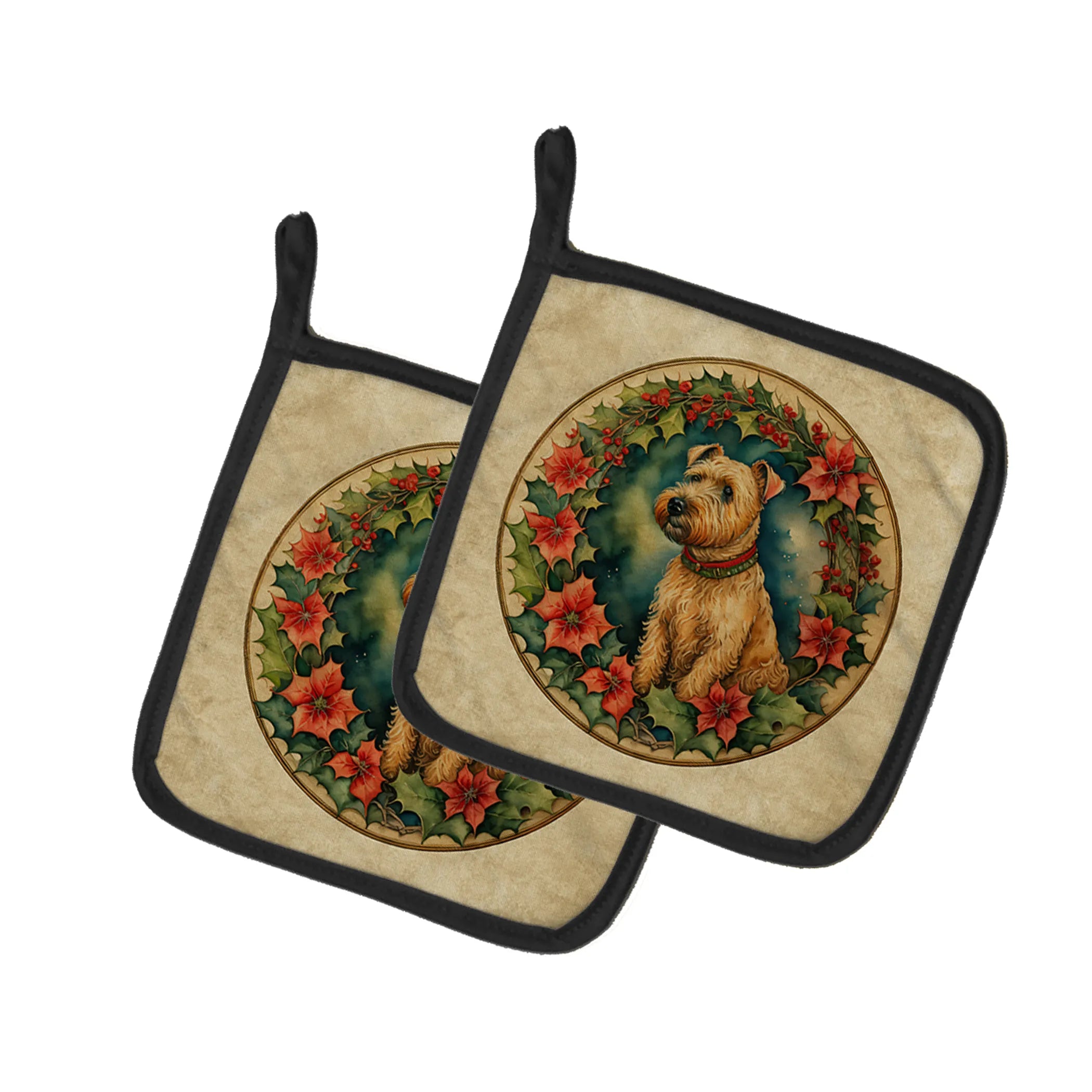 Christmas Flowers Frame Pair of Pot Holders - Size: 7.5HX7.5W | Pack Of: 1 | Collection name: Christmas flowers frame