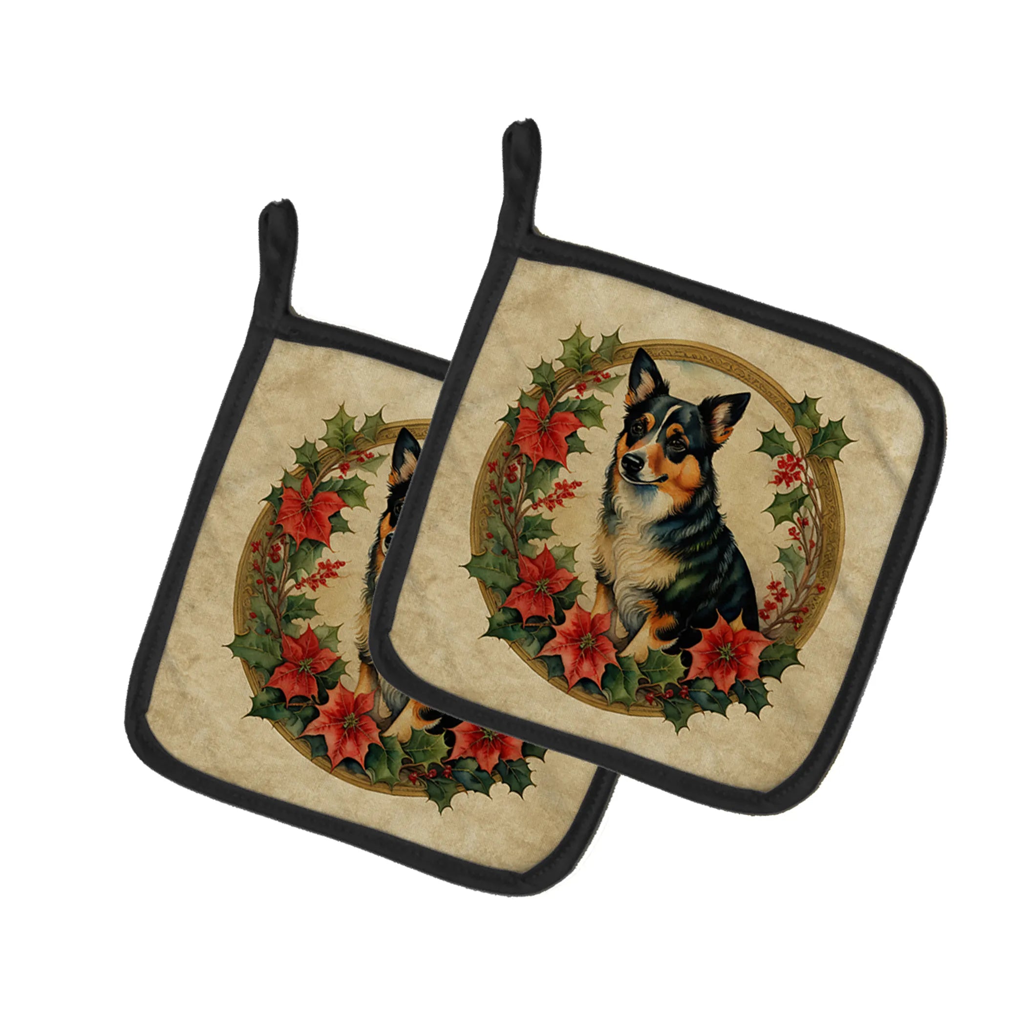 Christmas Flowers Frame Pair of Pot Holders - Size: 7.5HX7.5W | Pack Of: 1 | Collection name: Christmas flowers frame