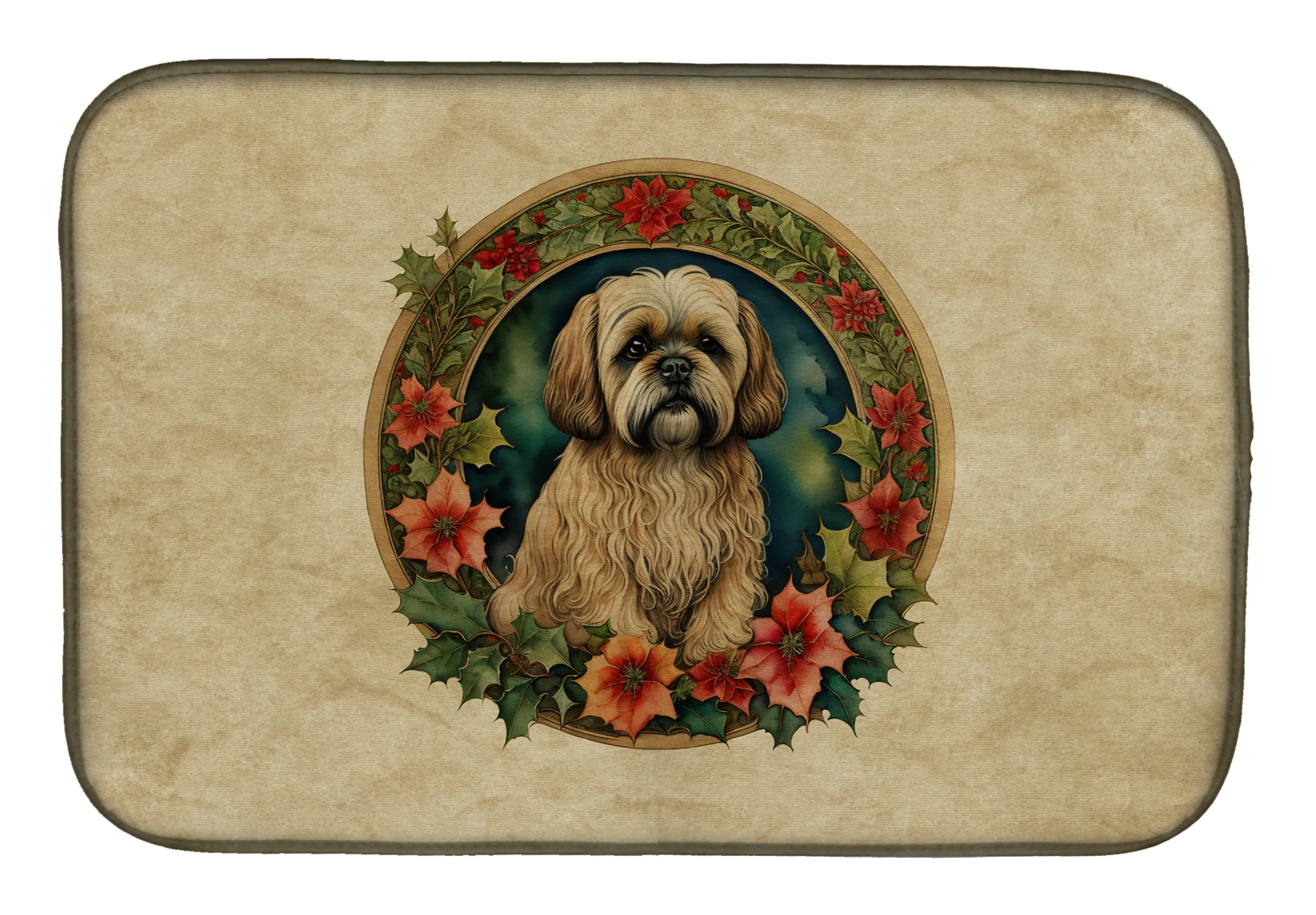 Christmas Flowers Frame Dish Drying Mat - Size: 14  X 21" | Pack Of: 1 | Collection name: Christmas flowers frame