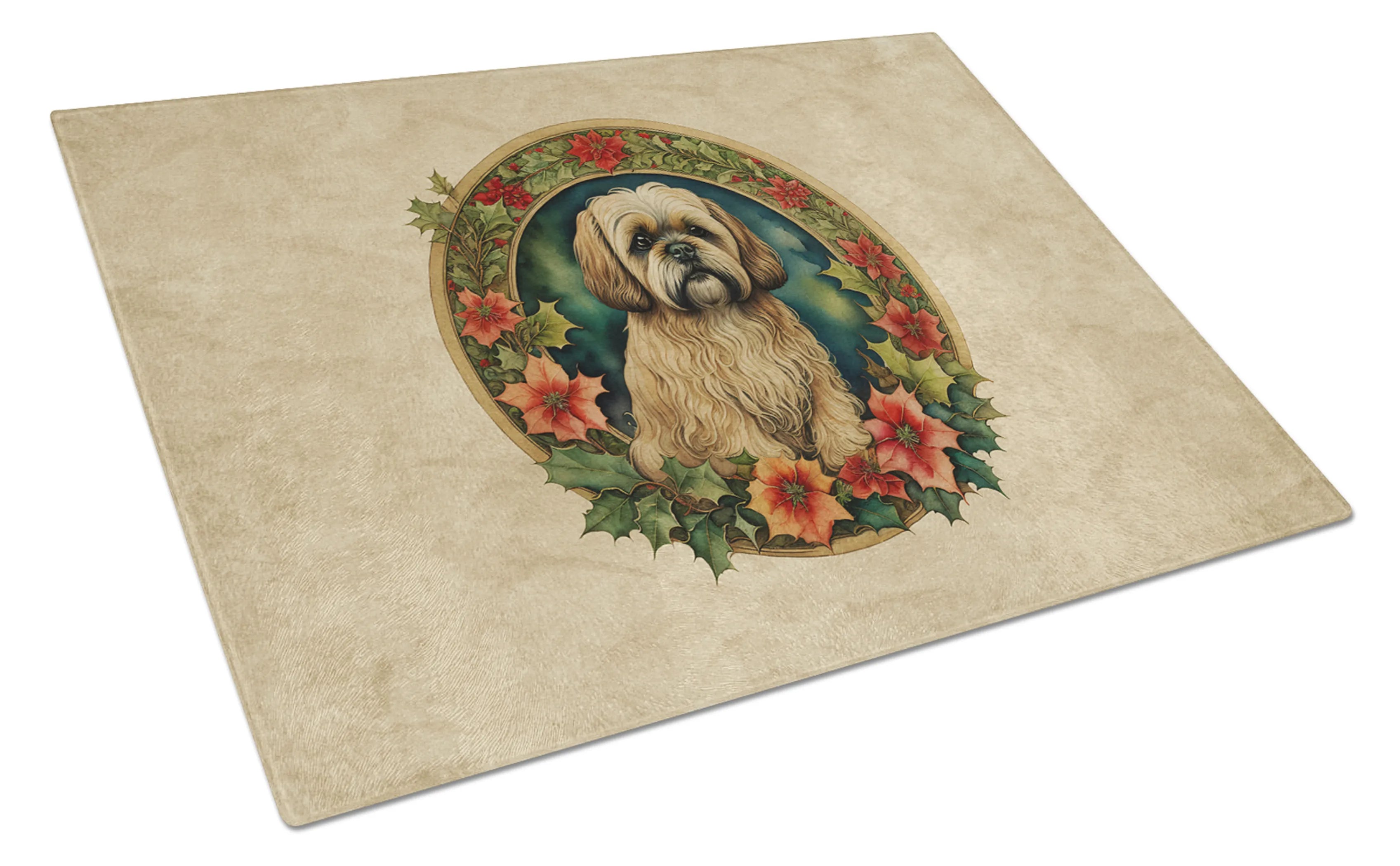 Christmas Flowers Frame Glass Cutting Board - Size: LARGE | Pack Of: 1 | Collection name: Christmas flowers frame