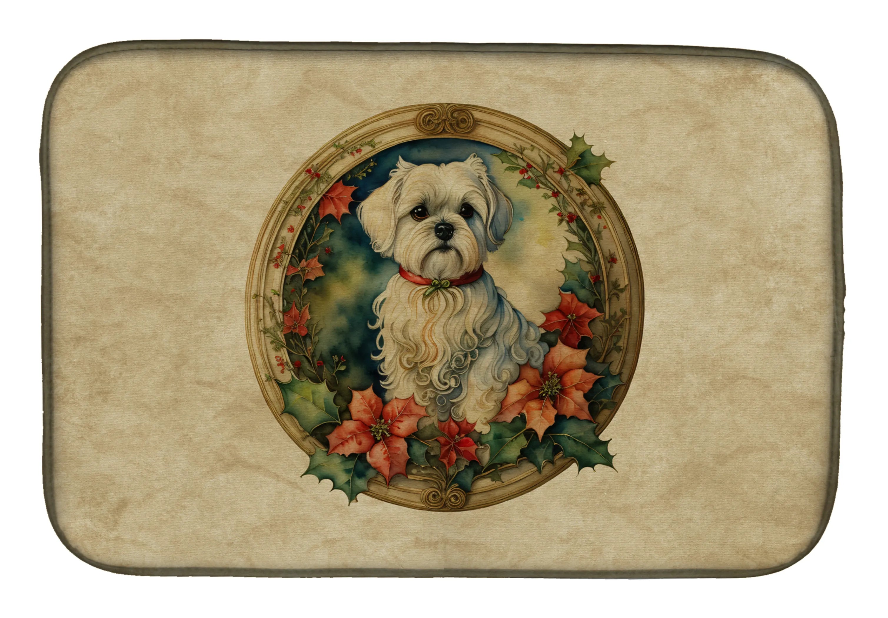 Christmas Flowers Frame Dish Drying Mat - Size: 14  X 21" | Pack Of: 1 | Collection name: Christmas flowers frame