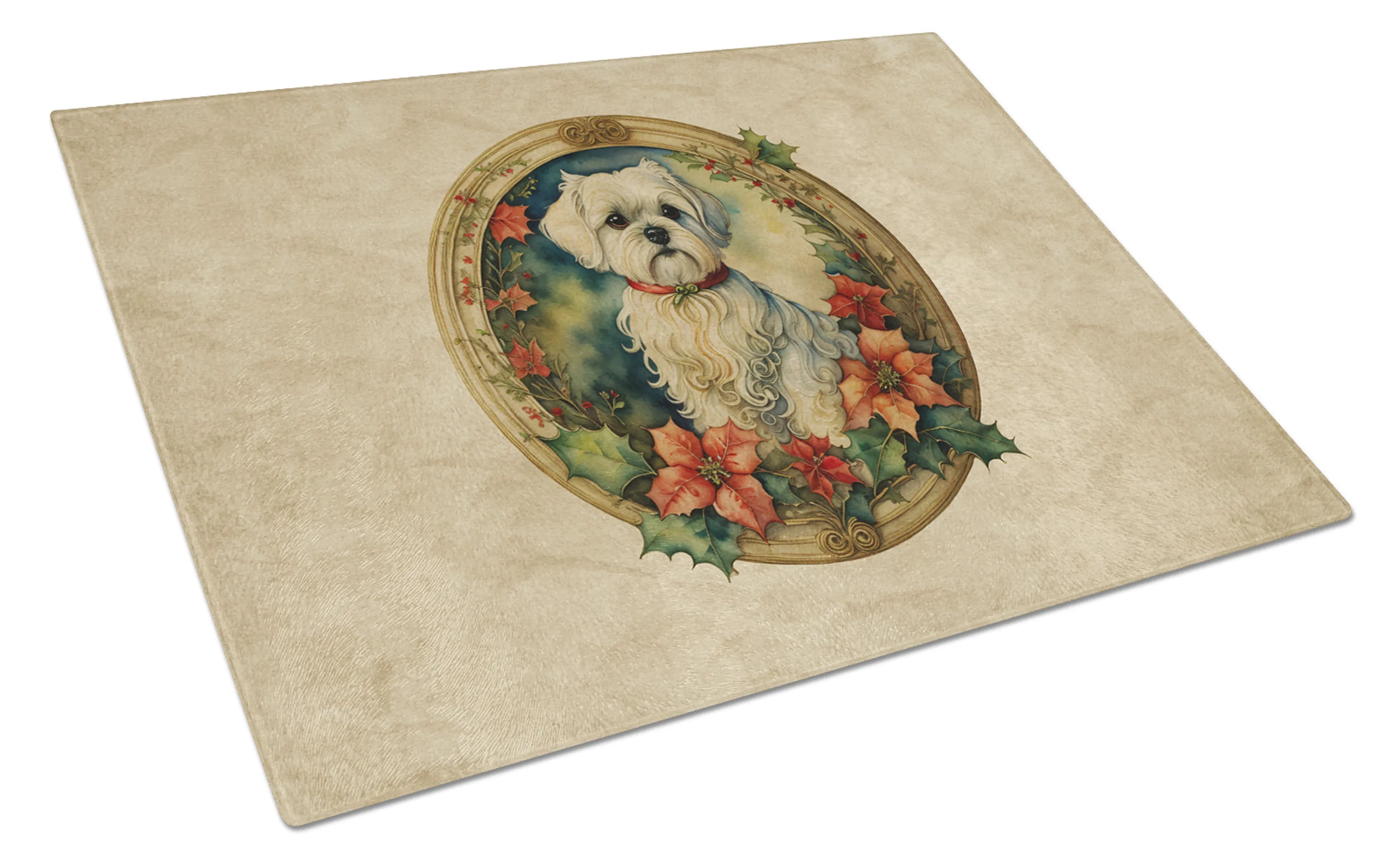 Christmas Flowers Frame Glass Cutting Board - Size: LARGE | Pack Of: 1 | Collection name: Christmas flowers frame