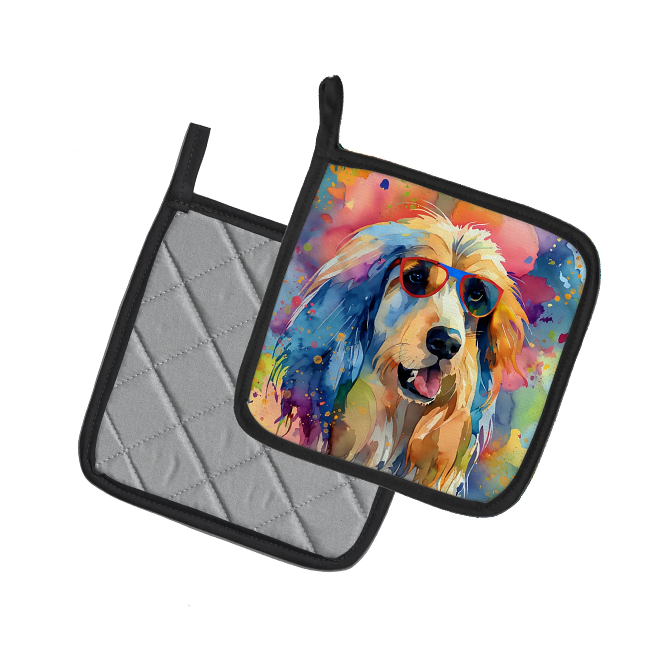 Hippie Dawg Pair of Pot Holders - Size: 7.5HX7.5W | Pack Of: 1 | Collection name: Hippie dawg