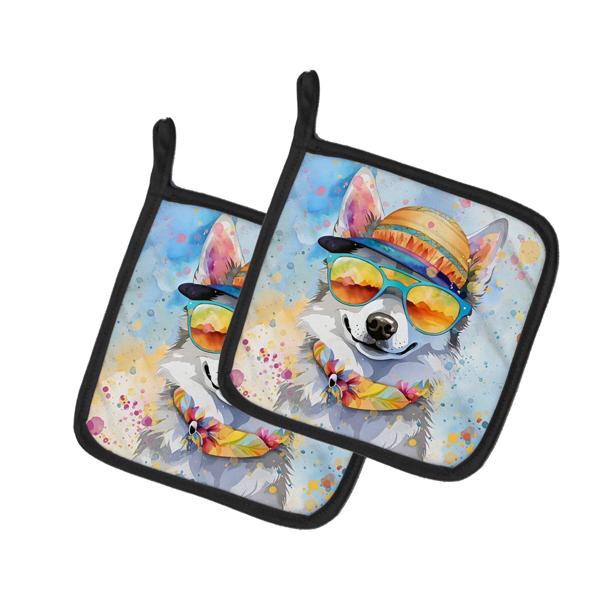 Hippie Dawg Pair of Pot Holders - Size: 7.5HX7.5W | Pack Of: 1 | Collection name: Hippie dawg