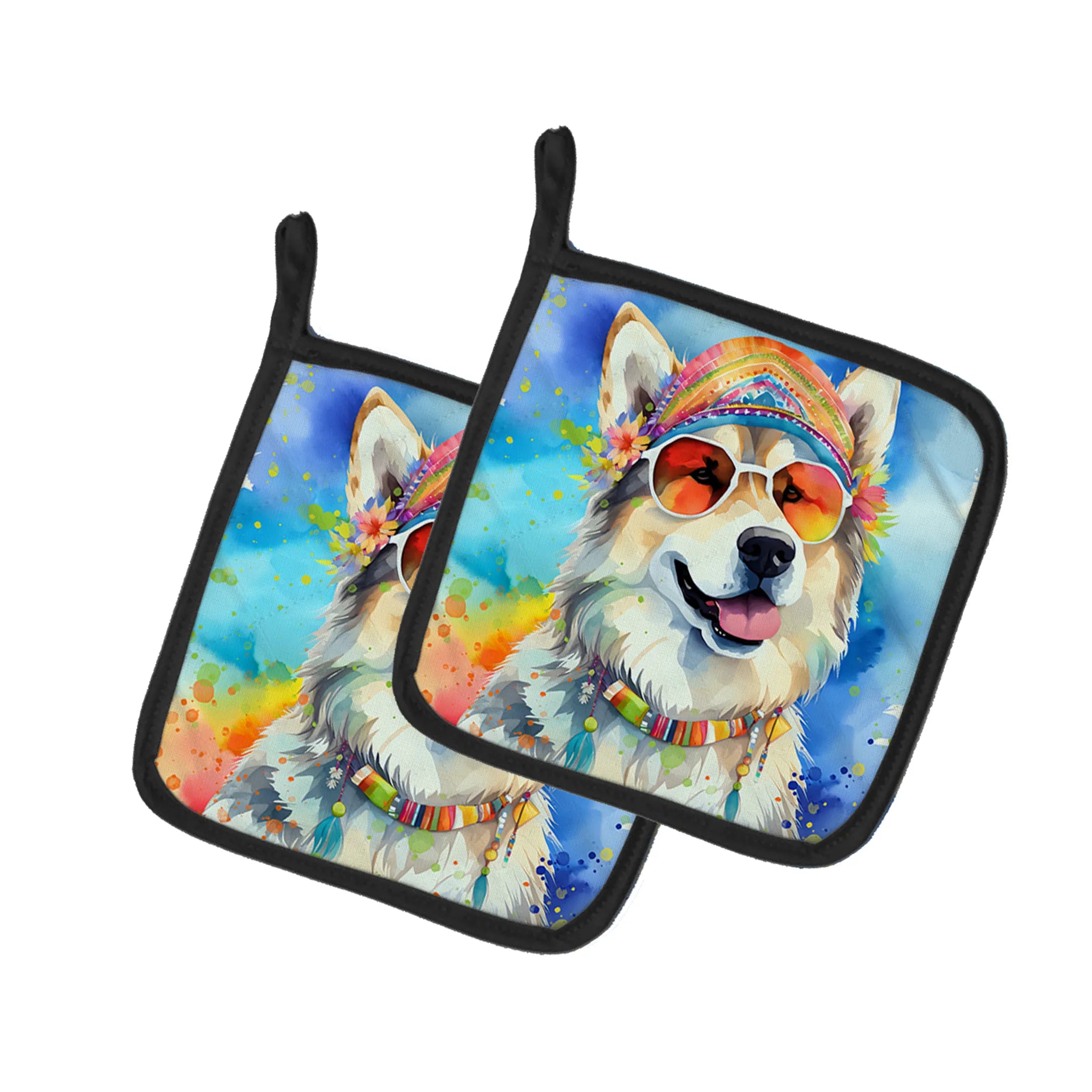 Hippie Dawg Pair of Pot Holders - Size: 7.5HX7.5W | Pack Of: 1 | Collection name: Hippie dawg