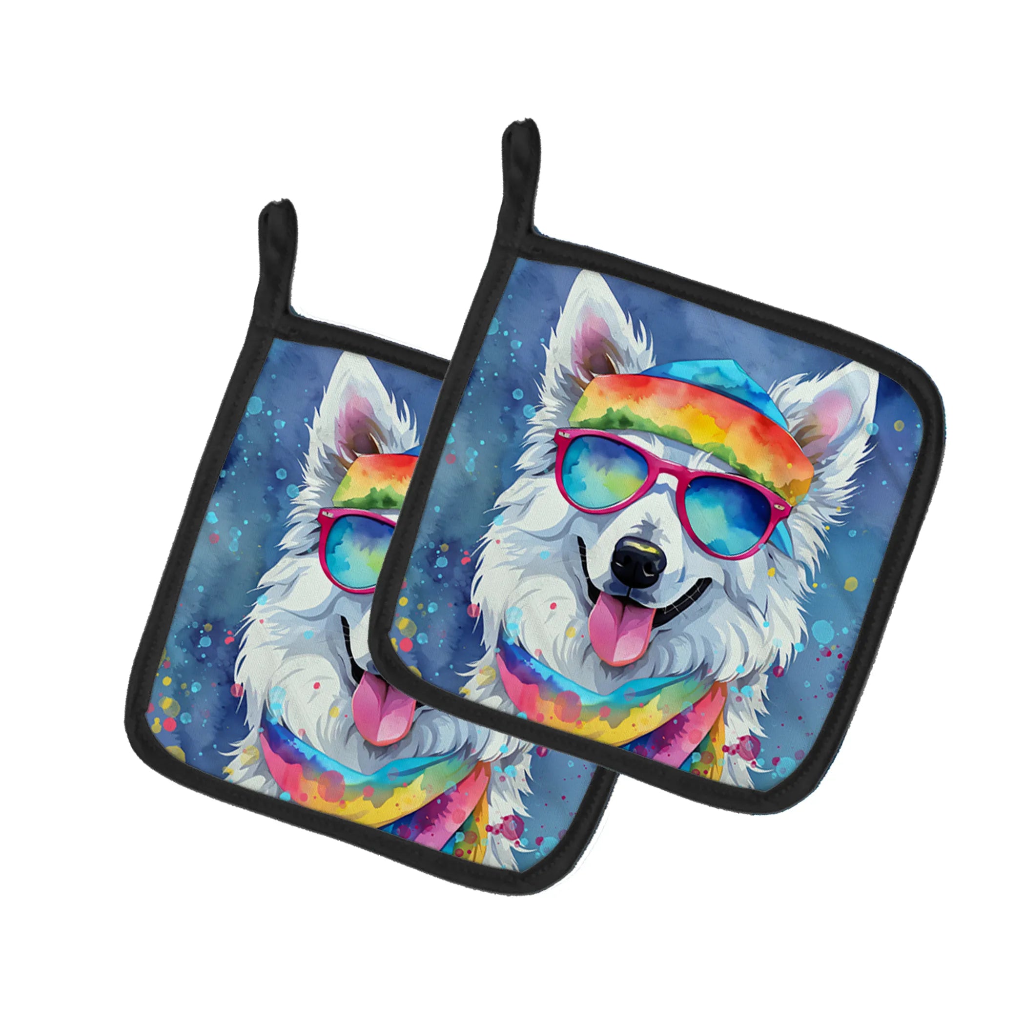 Hippie Dawg Pair of Pot Holders - Size: 7.5HX7.5W | Pack Of: 1 | Collection name: Hippie dawg