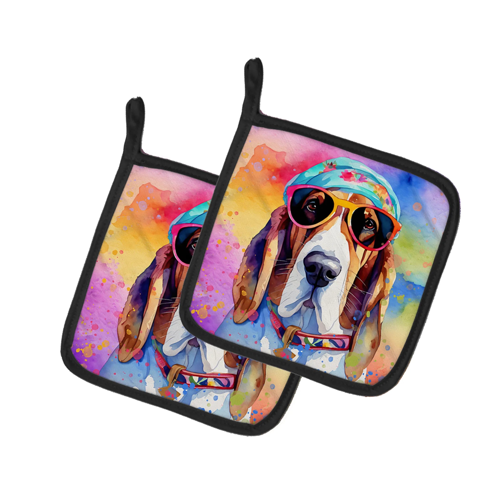 Hippie Dawg Pair of Pot Holders - Size: 7.5HX7.5W | Pack Of: 1 | Collection name: Hippie dawg