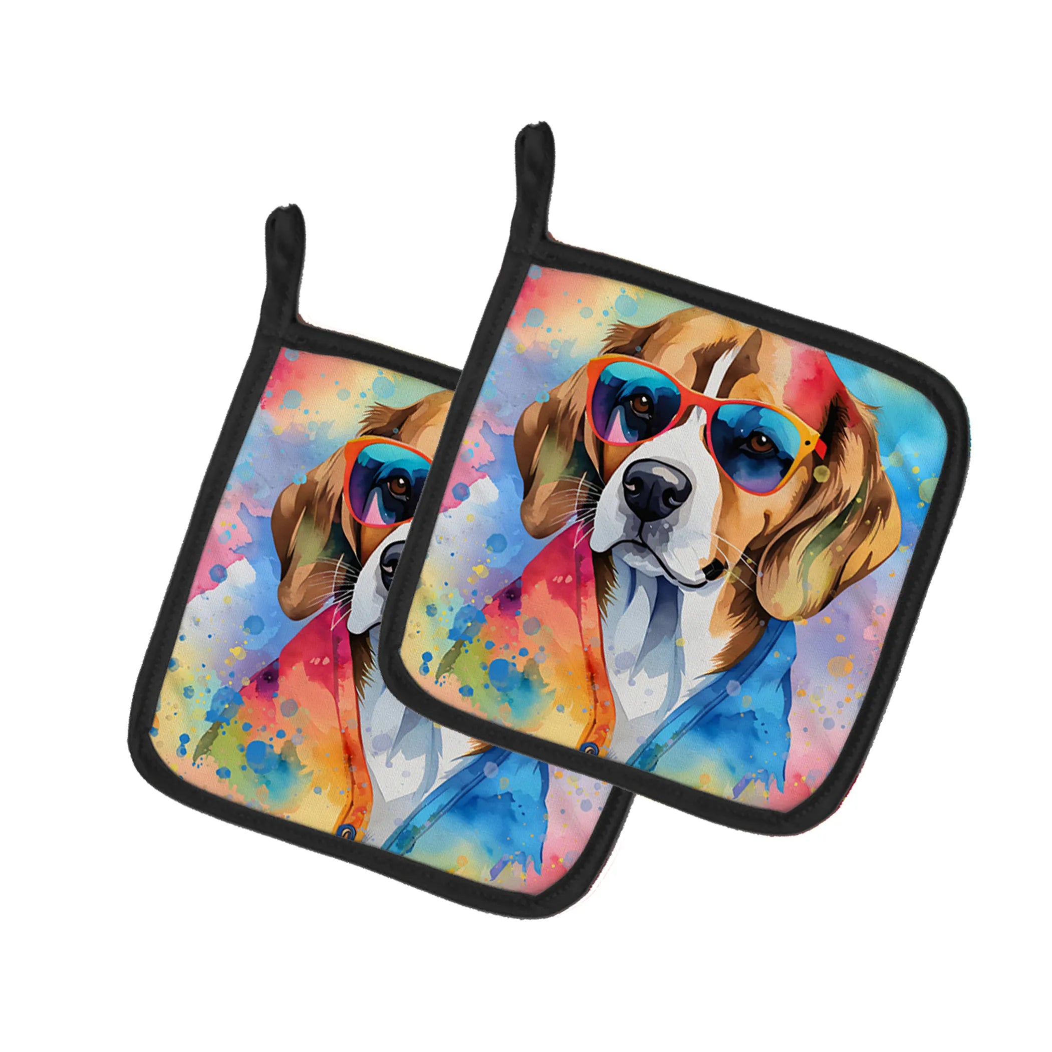 Hippie Dawg Pair of Pot Holders - Size: 7.5HX7.5W | Pack Of: 1 | Collection name: Hippie dawg